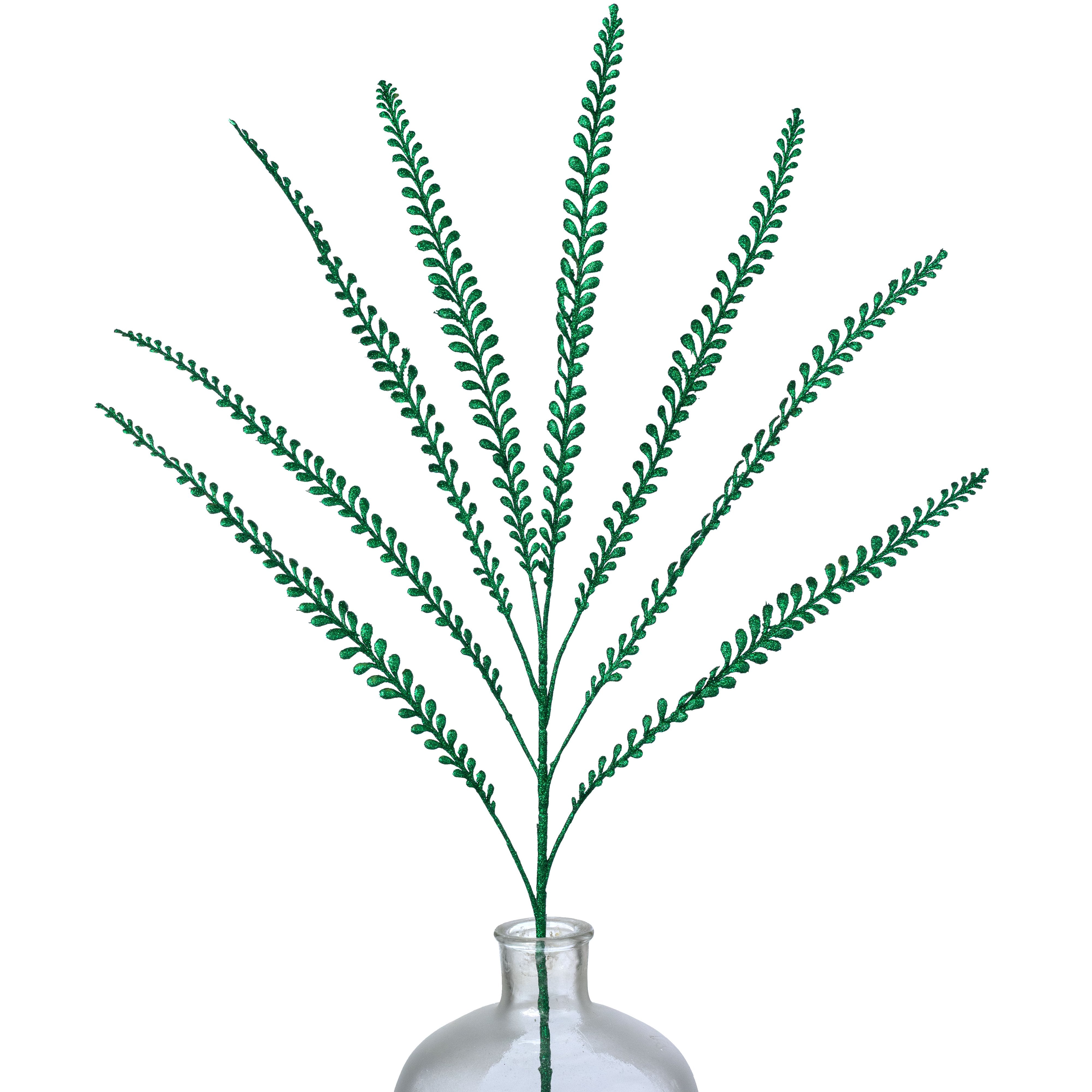 33" Plastic Glitter Button Fern Leaves Spray: Green Item Number: 86890GN