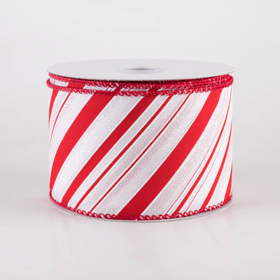 2.5" Iridescent Diagonal Stripe Candy Cane Ribbon: Red & White (10 Yards)