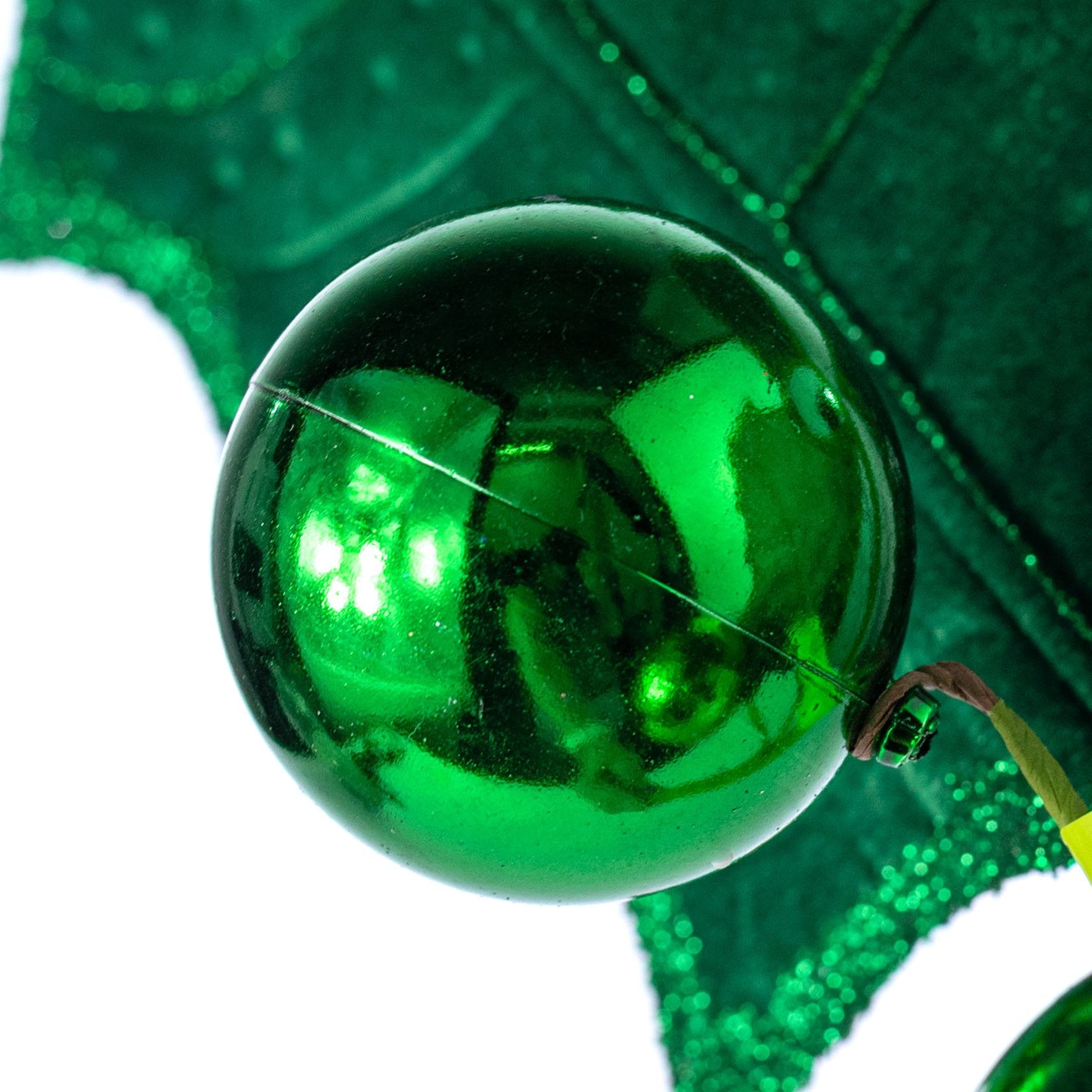 39" Jumbo Velvet Holly Leaves Spray: Green detail photo 5