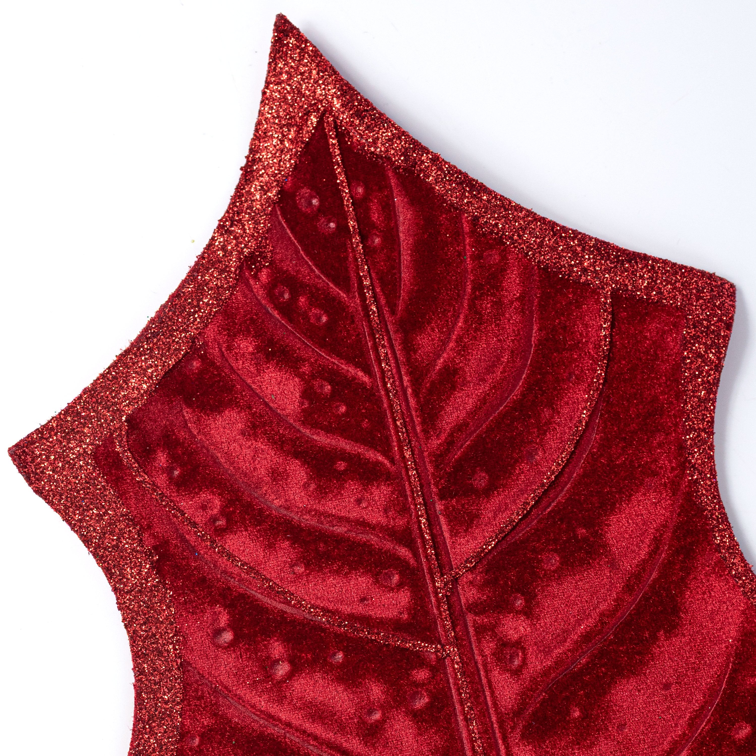 39" Jumbo Velvet Holly Leaves Spray: Red detail photo 3