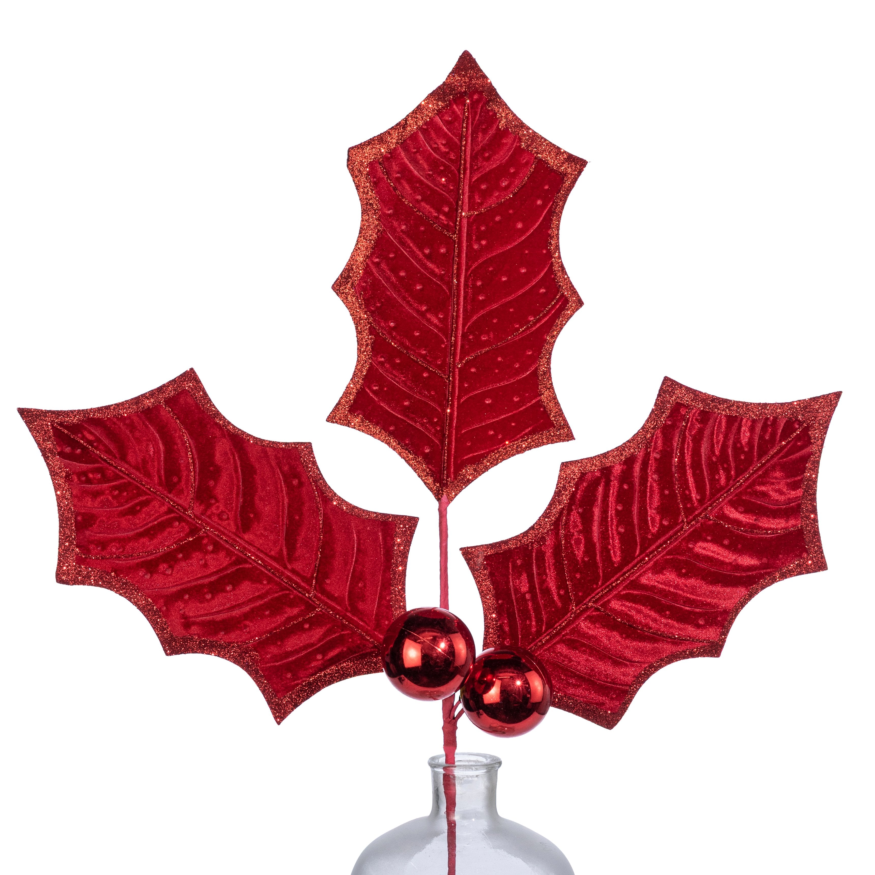 39" Jumbo Velvet Holly Leaves Spray: Red Item Number: 86864RD