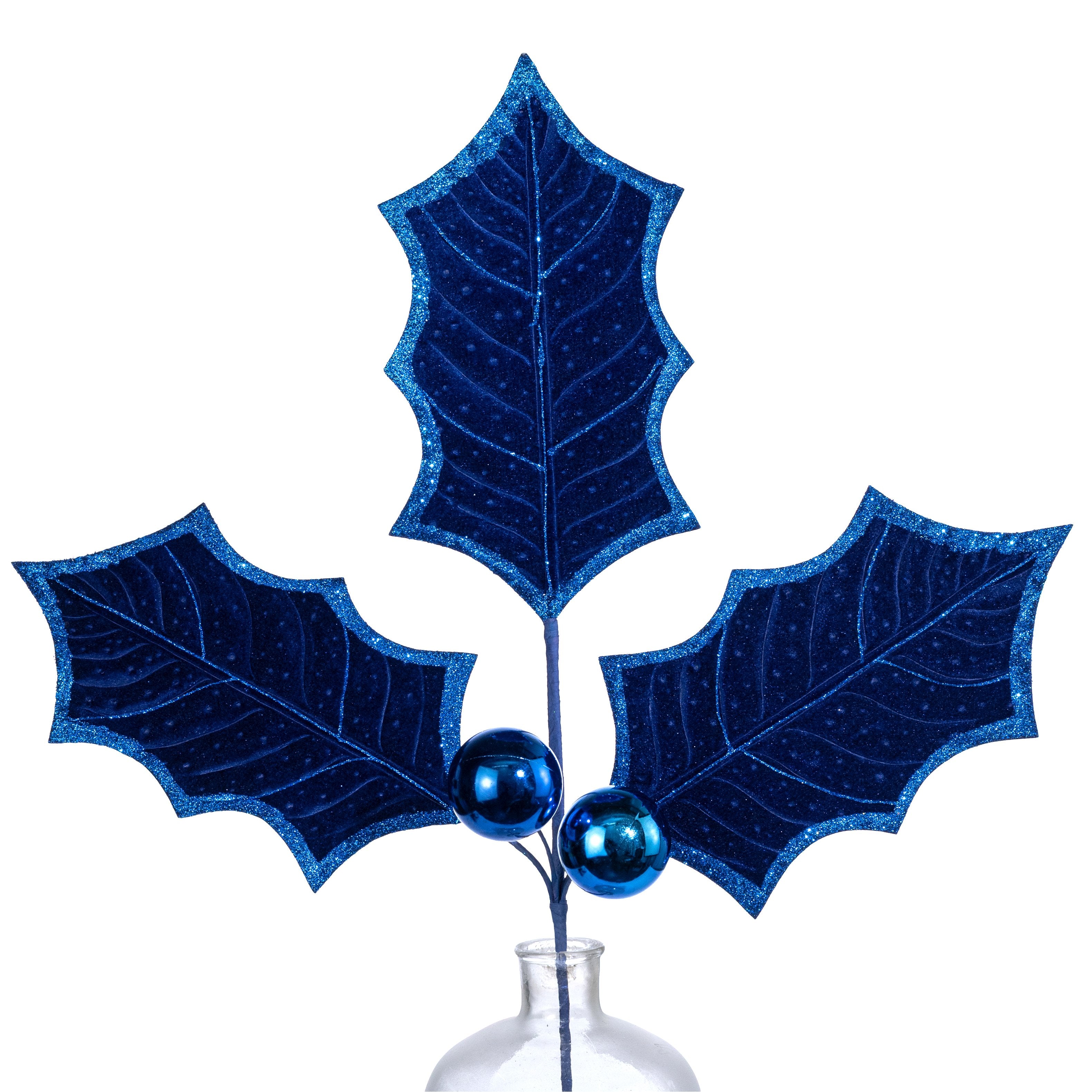 39" Jumbo Velvet Holly Leaves Spray: Royal Blue Item Number: 86864SAPP