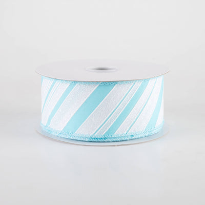 1.5" Iridescent Diagonal Stripe Candy Cane Ribbon: Blue & White (10 Yards)