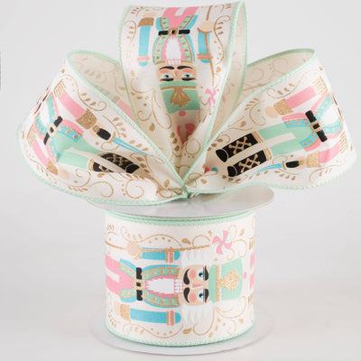 2.5" Pastel Nutcrackers Ribbon: Ivory (10 Yards)