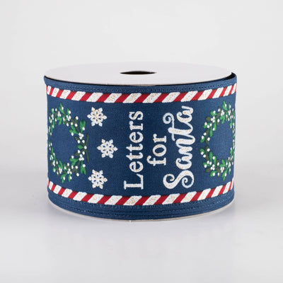 2.5" Linen Letters For Santa Ribbon: Navy Blue (10 Yards)