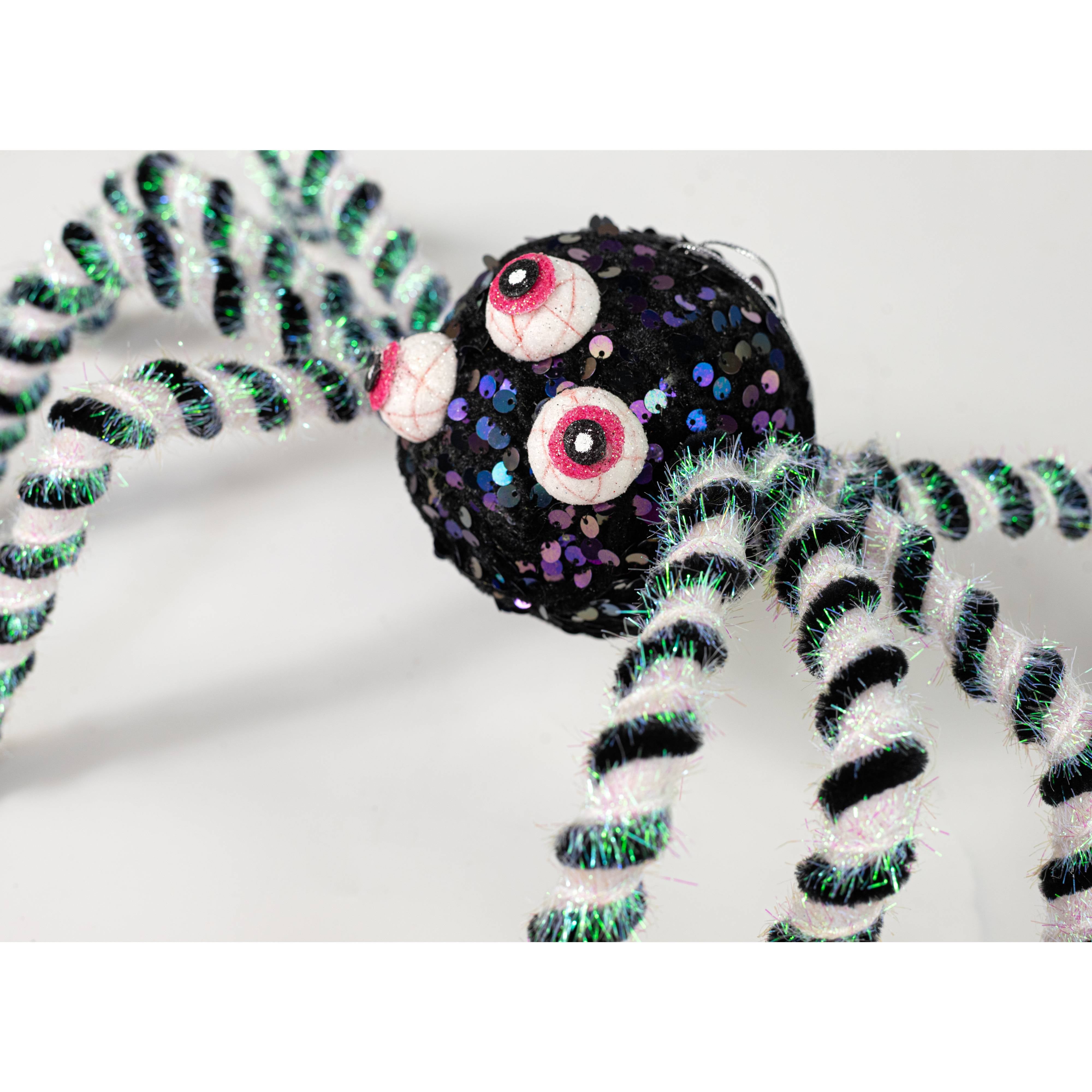 17" Iridescent Sequin Monster Eyes Spider Decor
