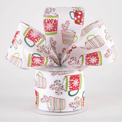 2.5" Hot Chocolate Christmas Cocoa Mugs Ribbon: White (10 Yards)