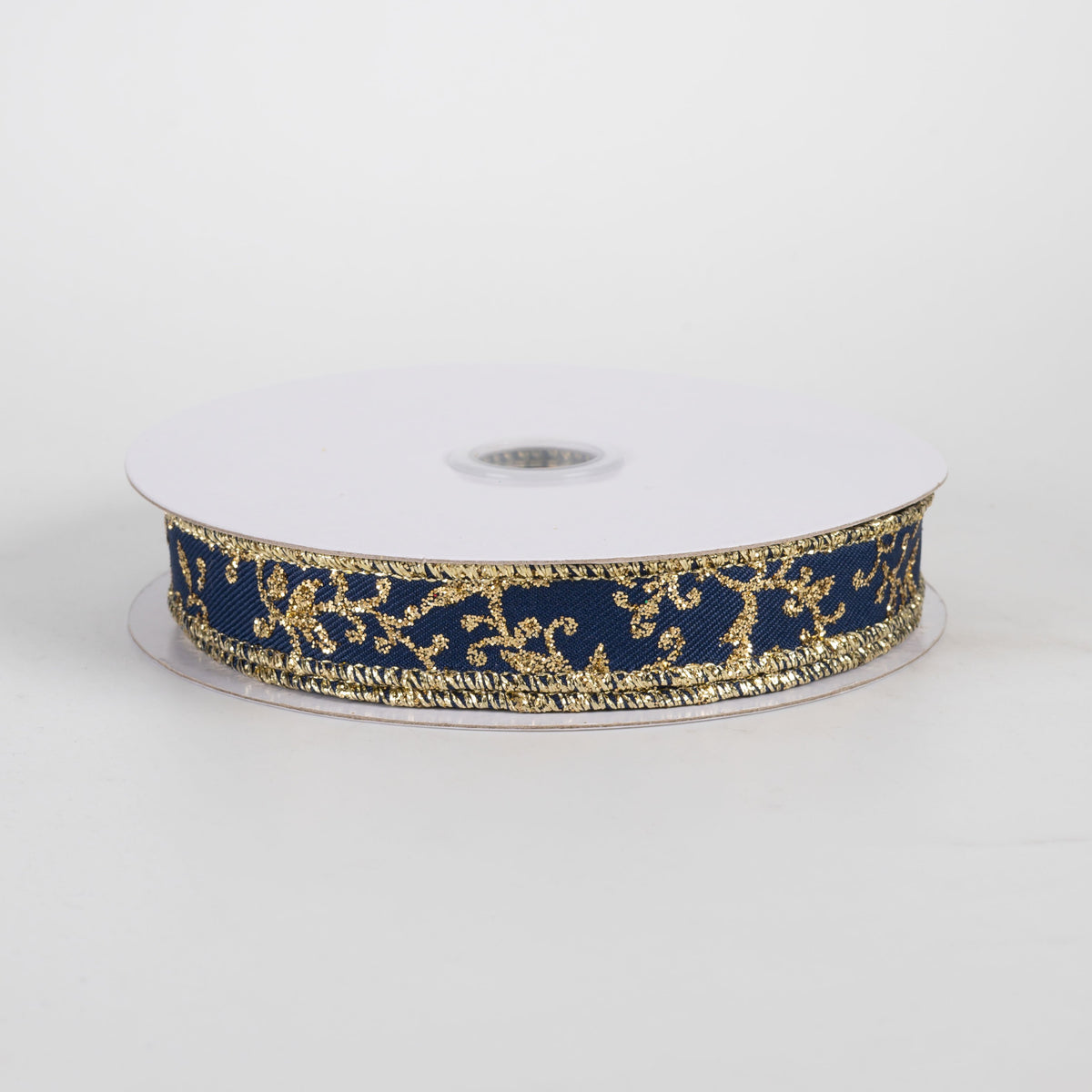 5/8" Glitter Mini Leaf Vines Ribbon: Navy Blue & Gold (10 Yards) Item Number: RGF1393WA