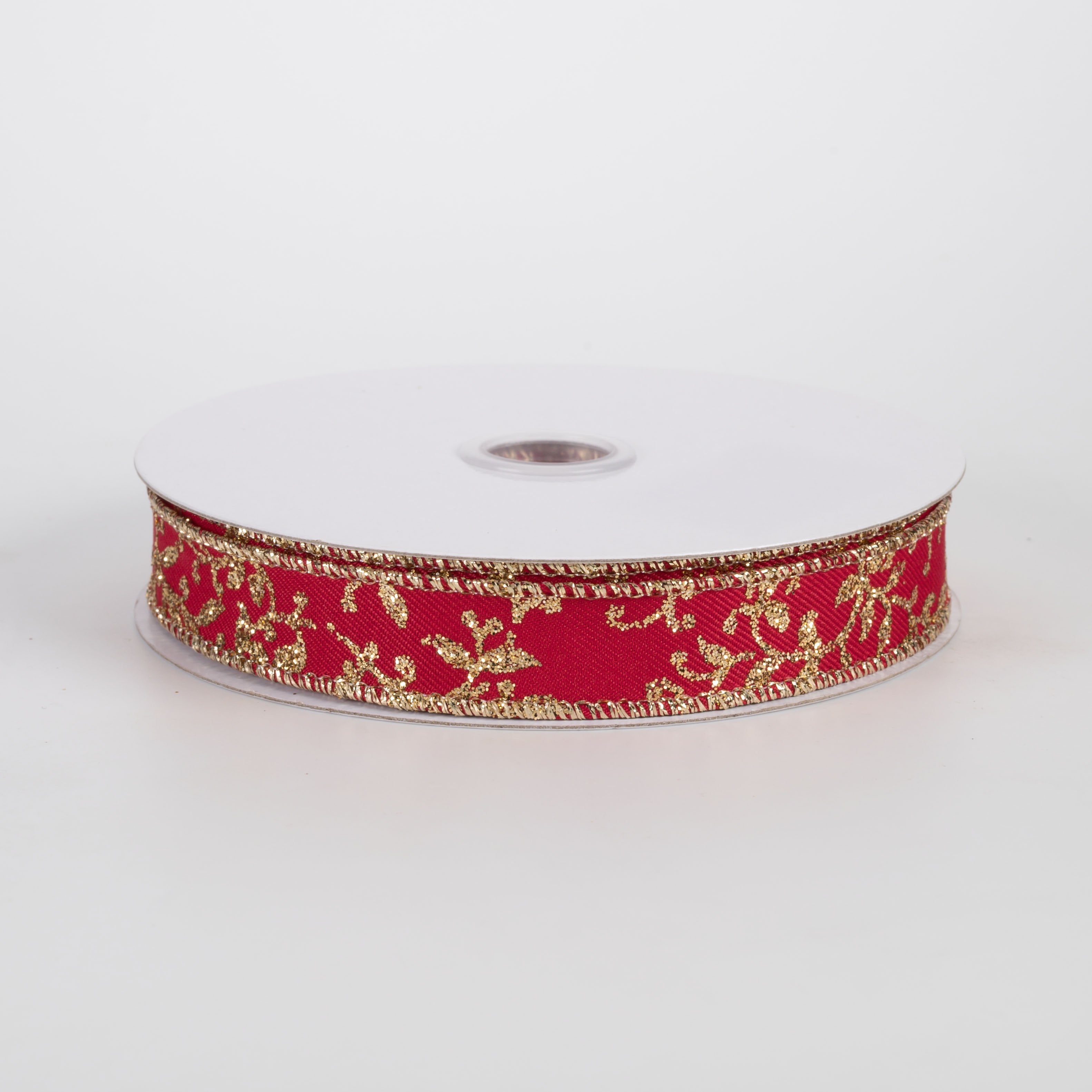 5/8" Glitter Mini Leaf Vines Ribbon: Red & Gold (10 Yards) Item Number: RGF139336