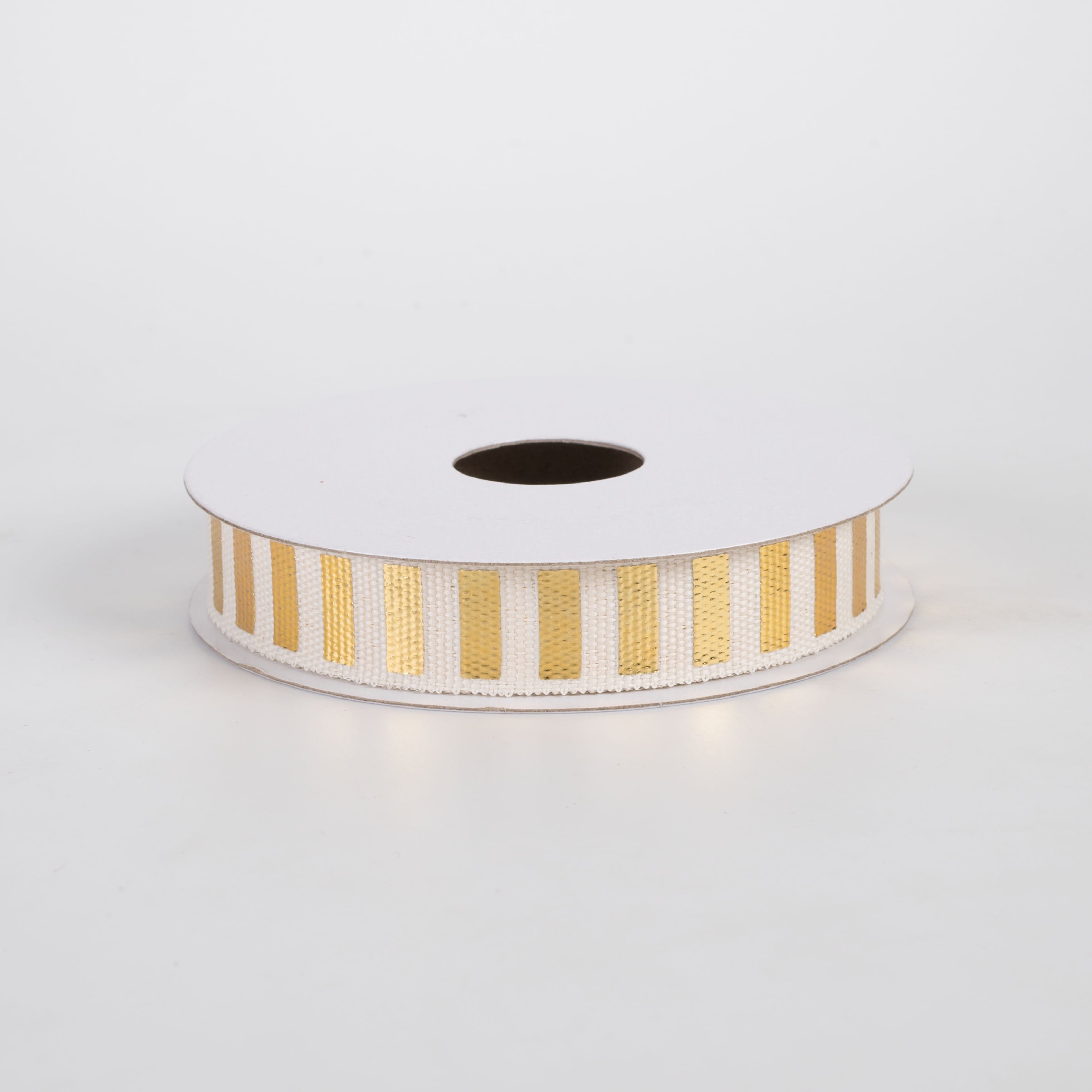5/8" Muslin Metallic Stripes Ribbon: Gold on Ivory (10 Yards) Item Number: 77608-03-15