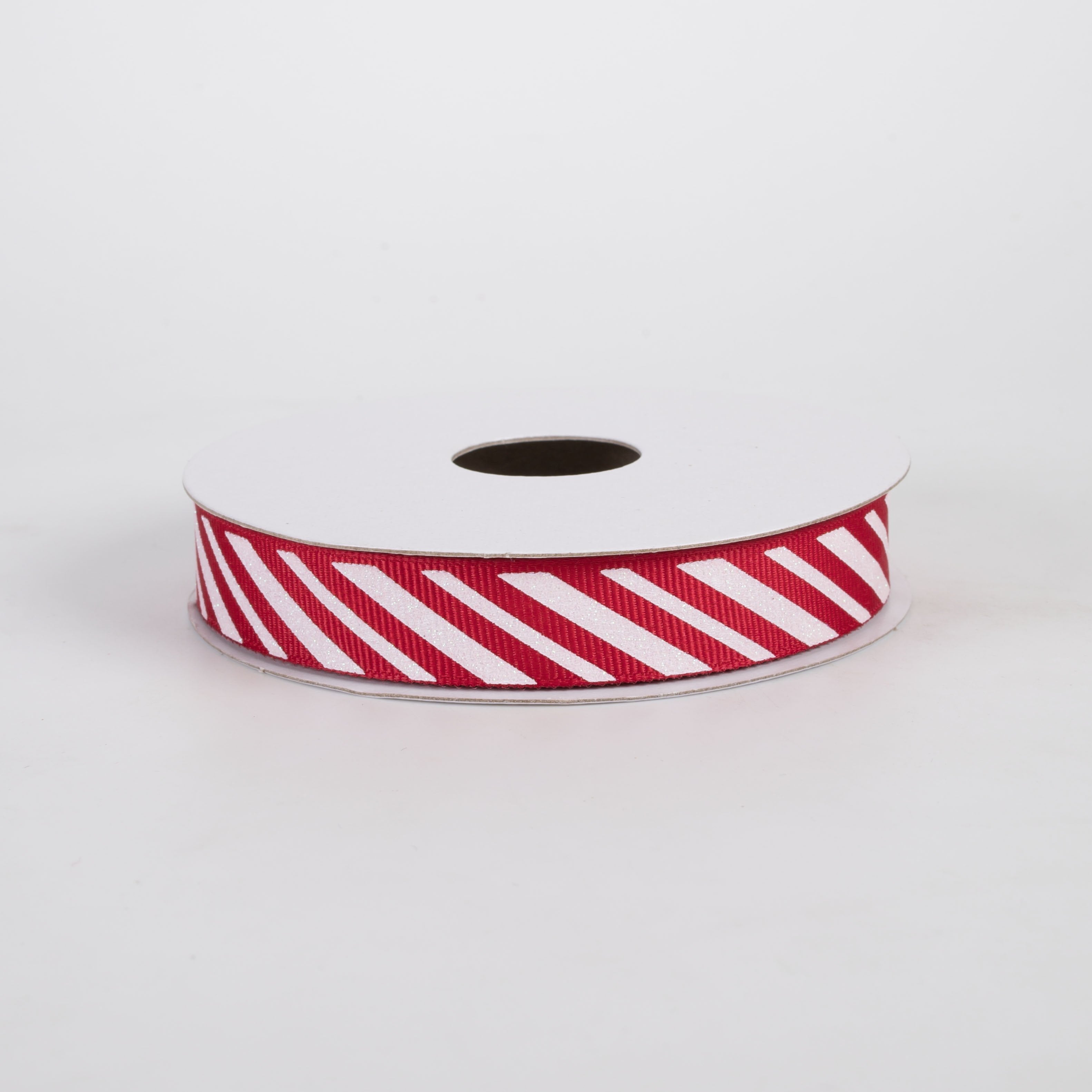 5/8" Unwired Glitter Candy Cane Stripe Grosgrain Ribbon: Red & White (10 Yards) Item Number: 7700403-01