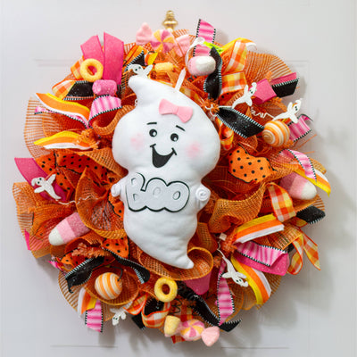 16" Plush Boo Ghost Wreath Accent