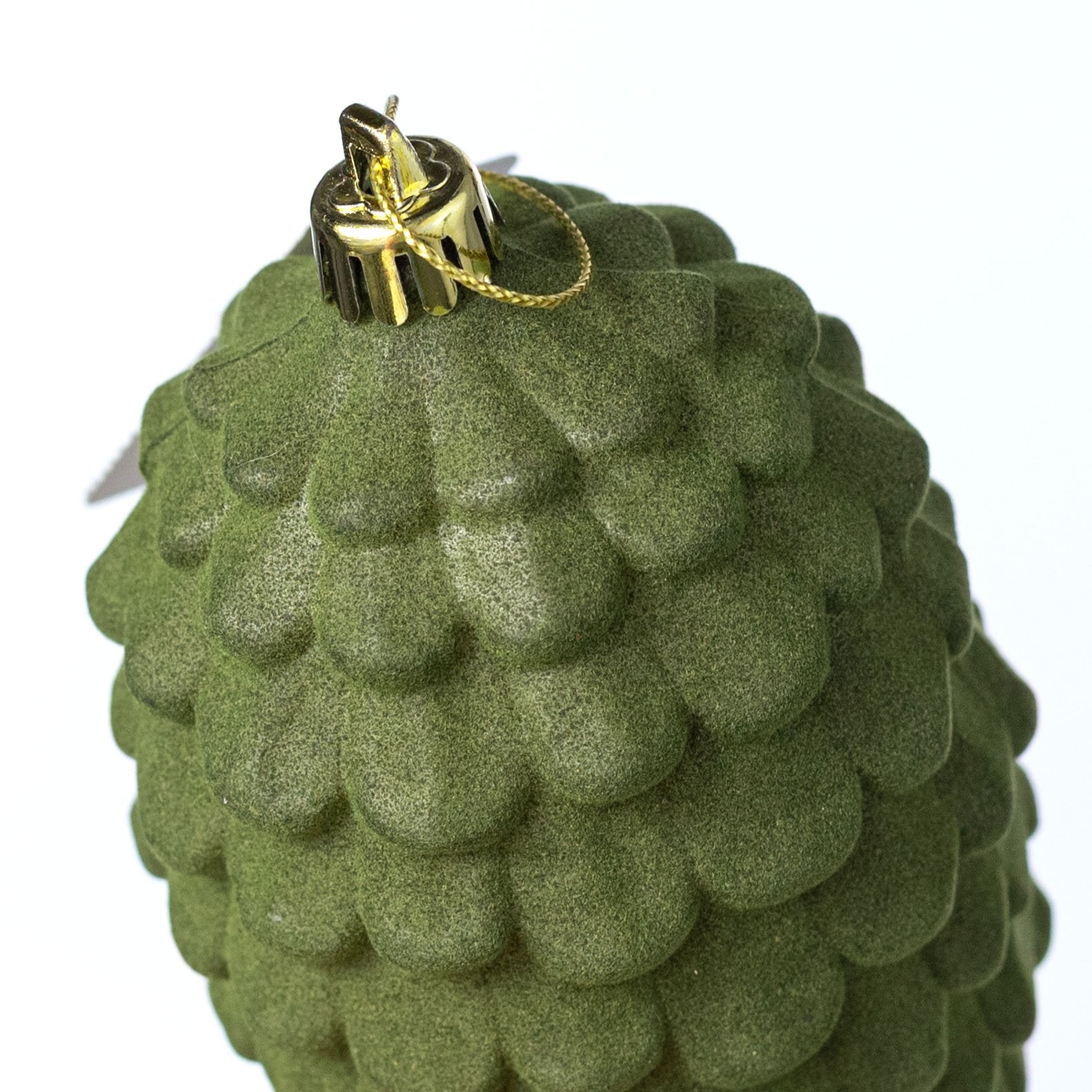 6.5" Flocked Pinecone Ornament: Moss Green detail photo 3