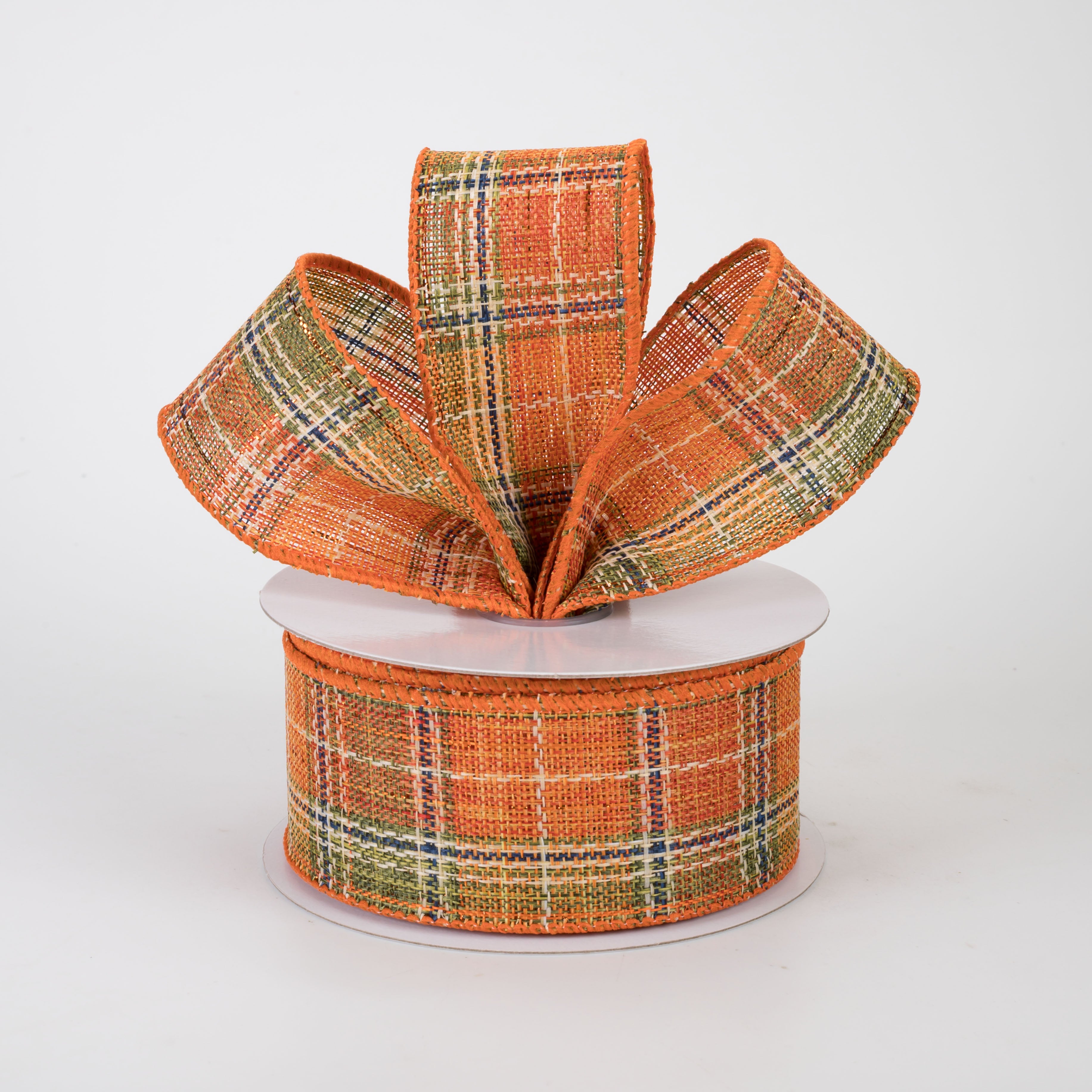 1.5" Coarse Weave Metallic Plaid Ribbon: Fall (10 Yards)