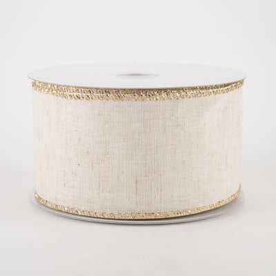 2.5" Ivory Canvas Gold Metallic Edge Ribbon (10 Yards)