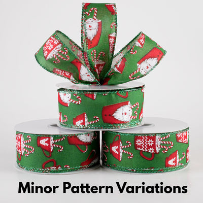 1.5" Santa Mug Hot Cocoa Ribbon: Emerald Green (10 Yards)