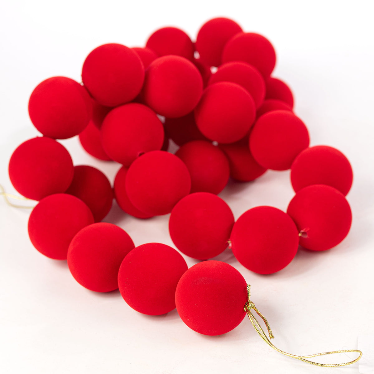 72" Flocked Ball Garland: 50mm Red (36 Balls) detail photo 3