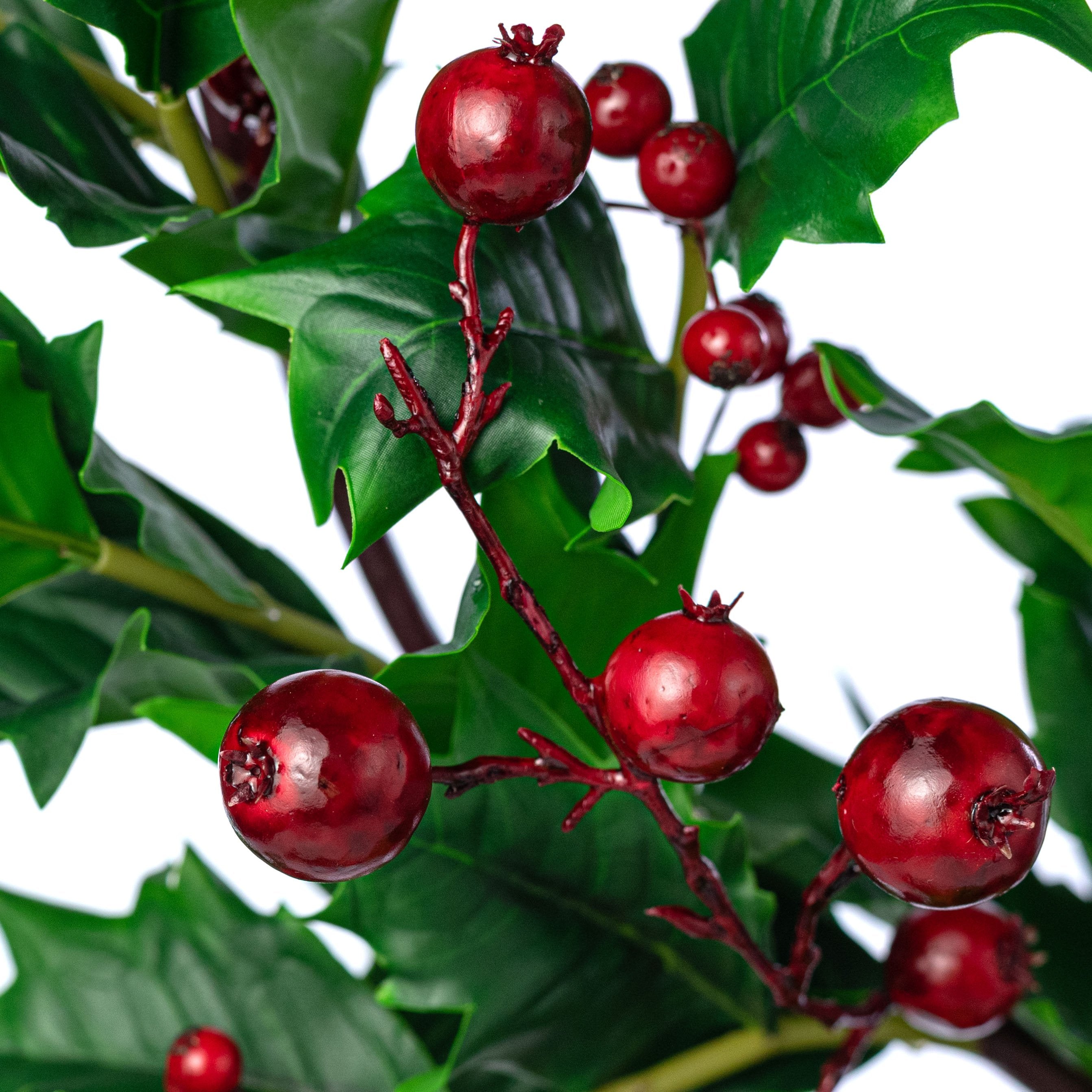 74" Holly Leaf & Berries Garland detail photo 3