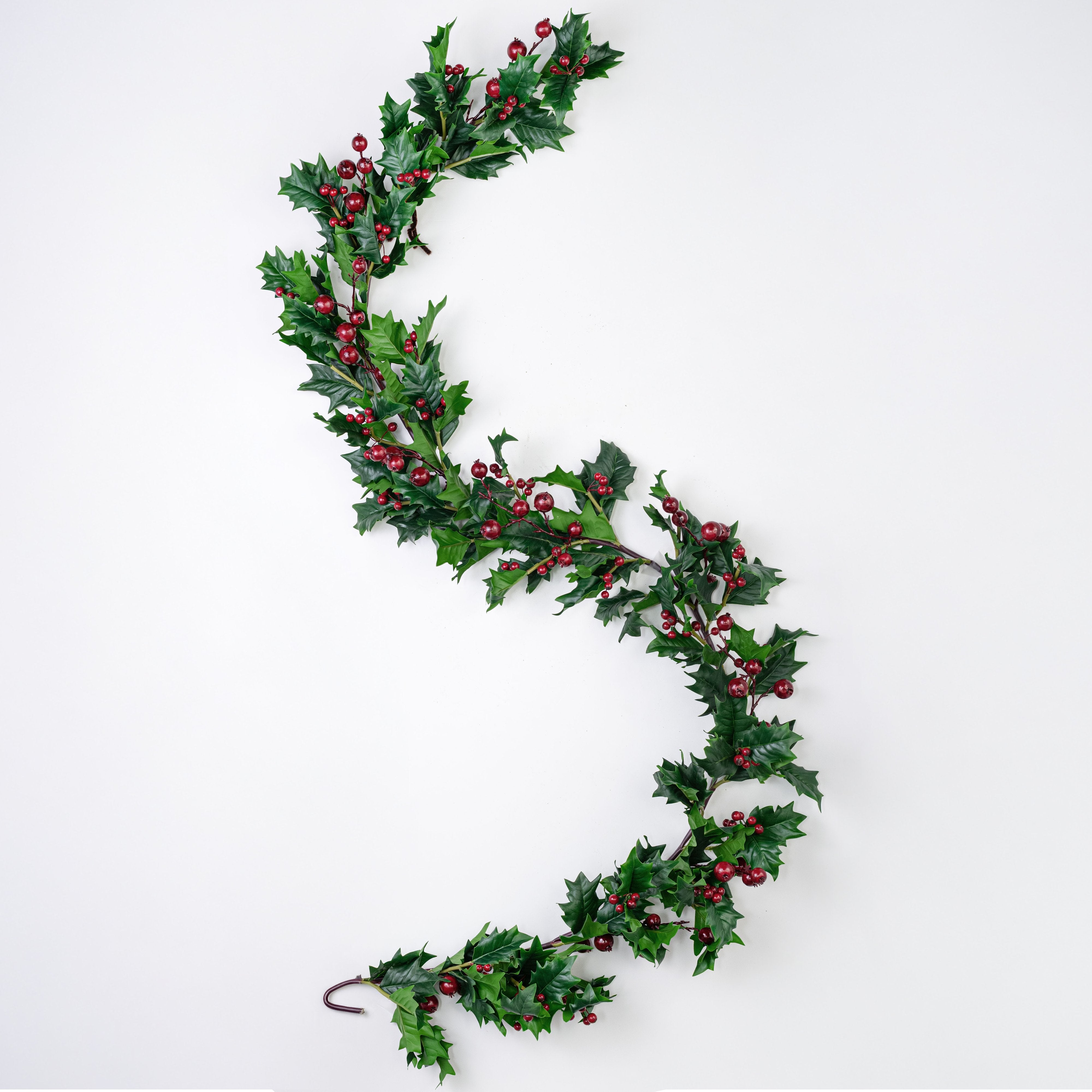 74" Holly Leaf & Berries Garland detail photo 6