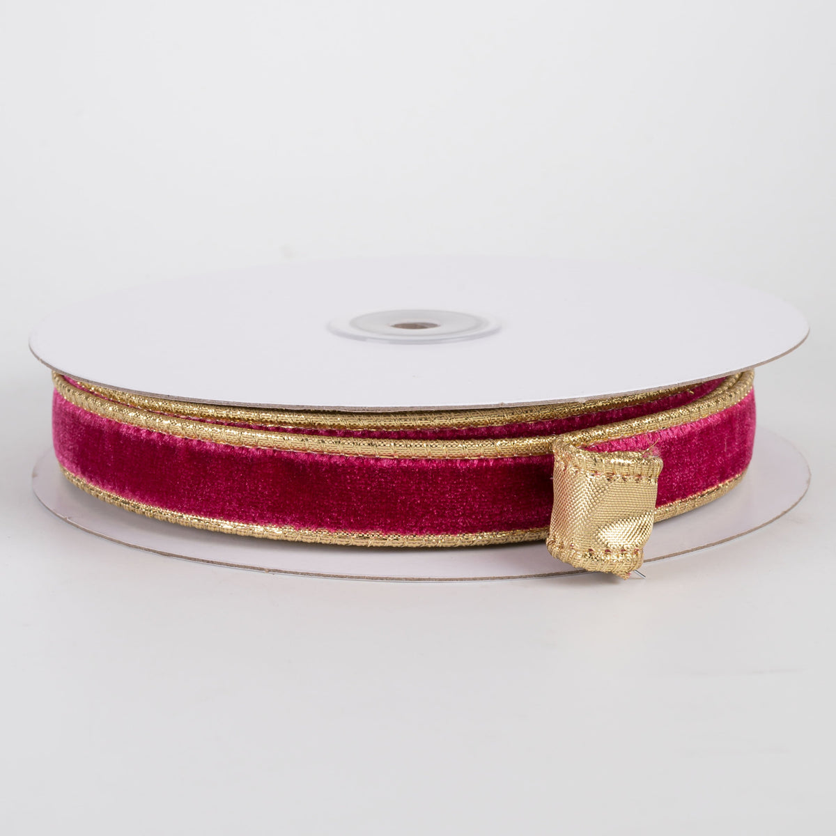 7/8" Deluxe Velvet Metallic Backing Ribbon: Cranberry Red & Gold (10 Yards) Item Number: RGH7553J2
