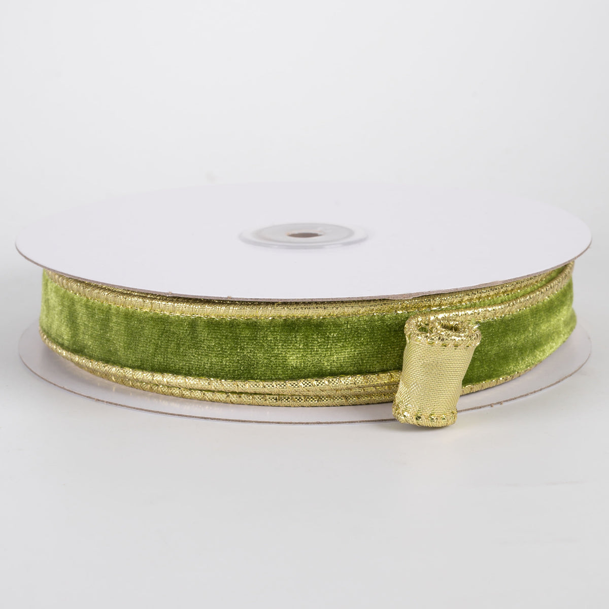 7/8" Deluxe Velvet Metallic Backing Ribbon: Moss Green & Gold (10 Yards) Item Number: RGH755383