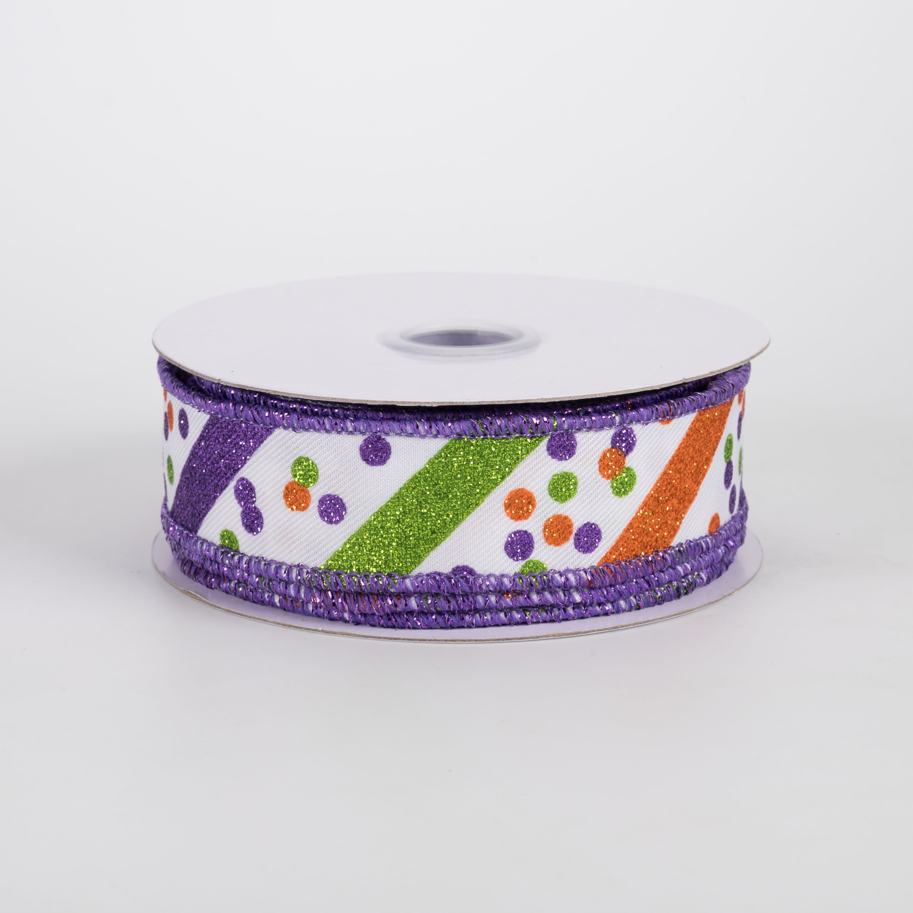 7/8" Diagonal Glitter Stripes & Confetti Dots Ribbon: Bright Halloween (10 Yards) Item Number: RGF7992ES