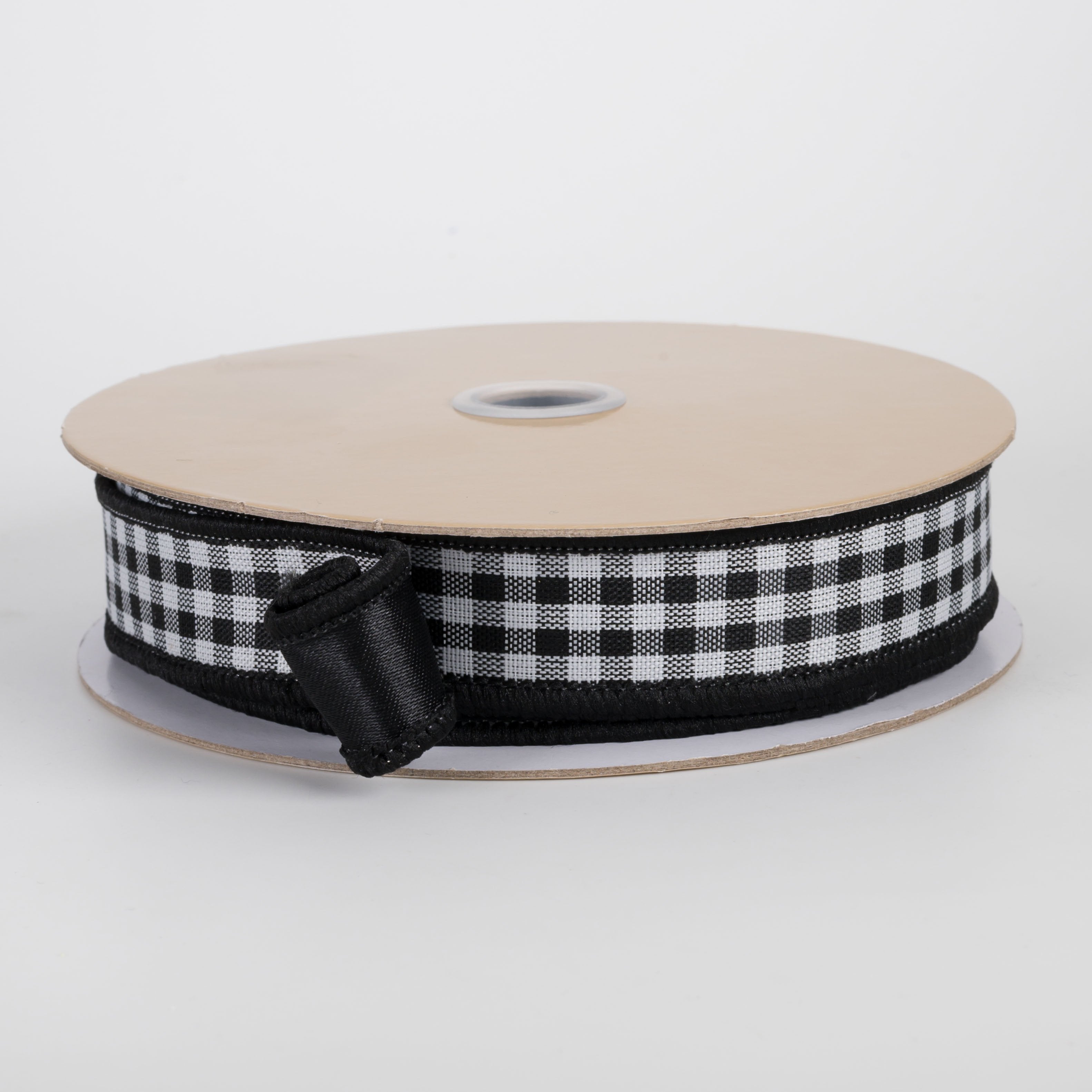 7/8" Double Sided Fused Check & Satin Ribbon: Black & White (10 Yards) Item Number: LX601602