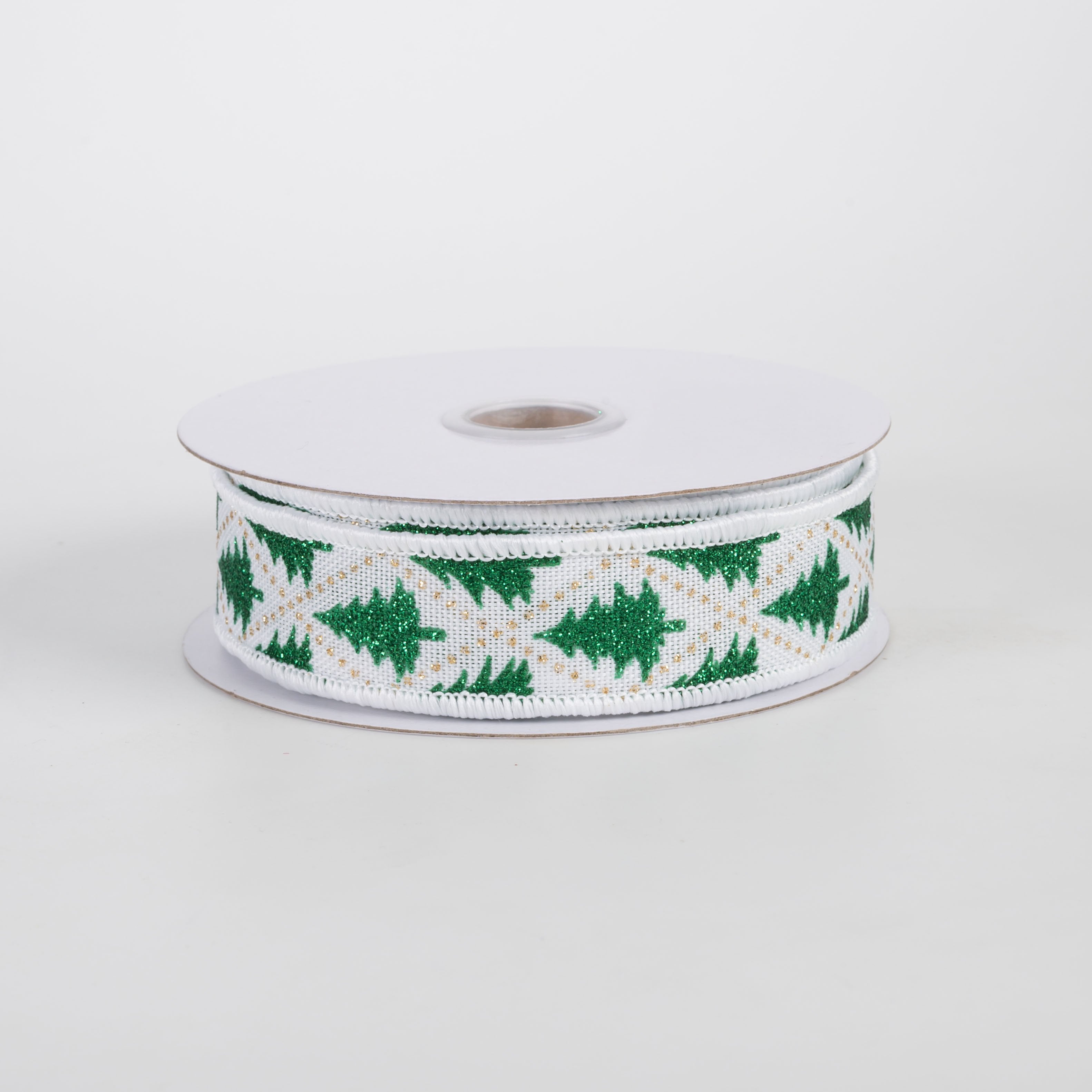 7/8" Glitter Christmas Tree Harlequin Ribbon: Emerald Green (10 Yards) Item Number: RGH7414JF