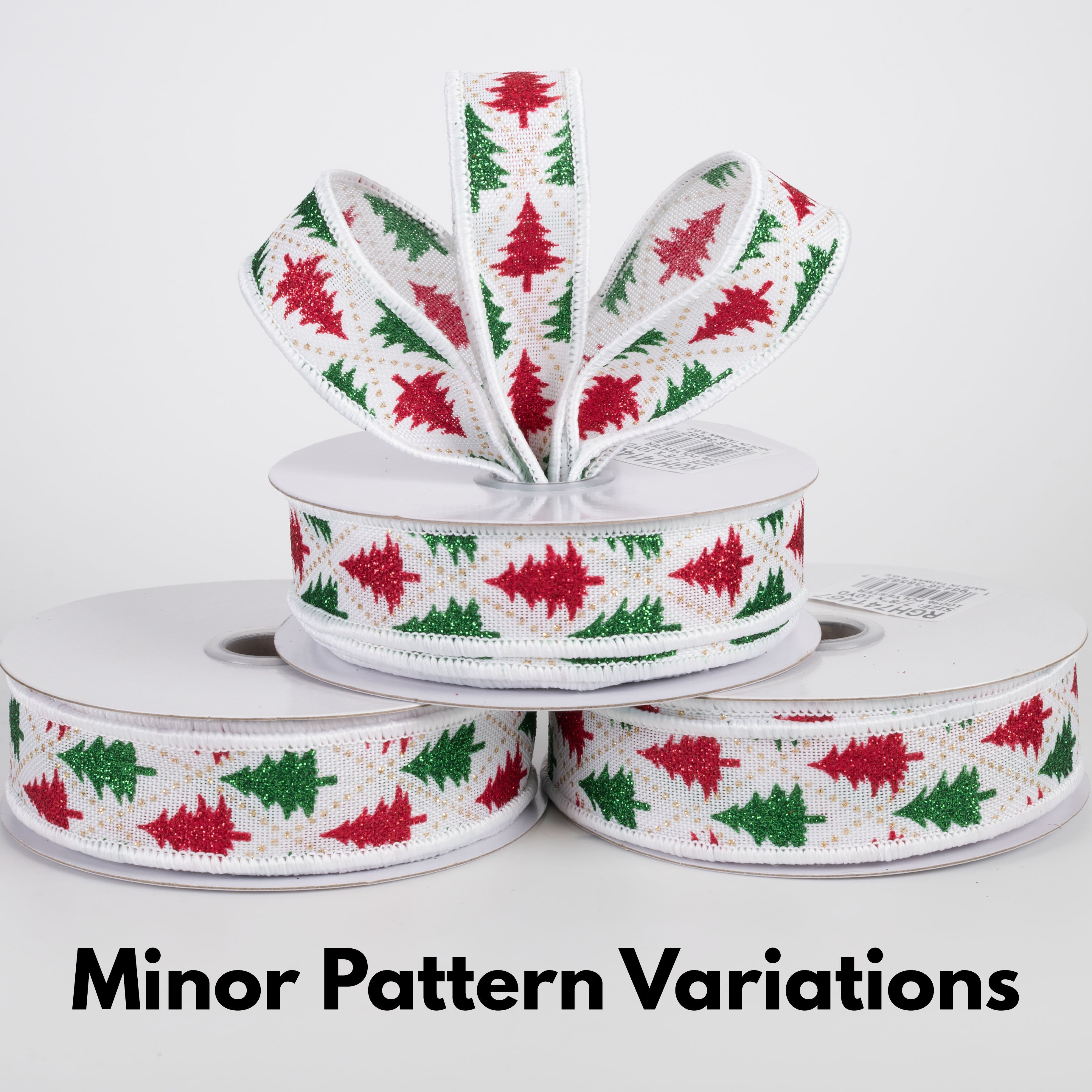 7/8" Glitter Christmas Tree Harlequin Ribbon: Red & Emerald (10 Yards) Lifestyle Photo