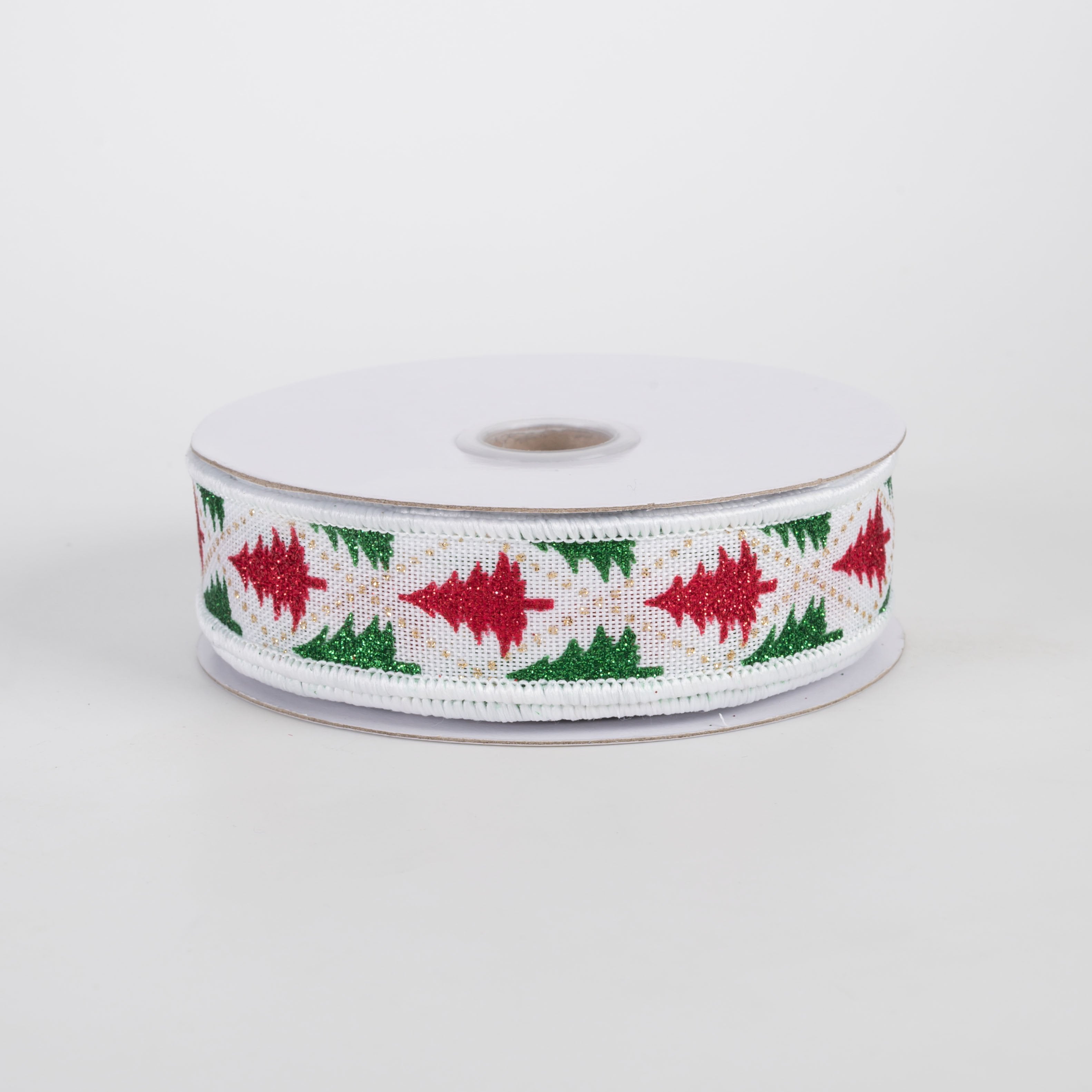 7/8" Glitter Christmas Tree Harlequin Ribbon: Red & Emerald (10 Yards) Item Number: RGH741467