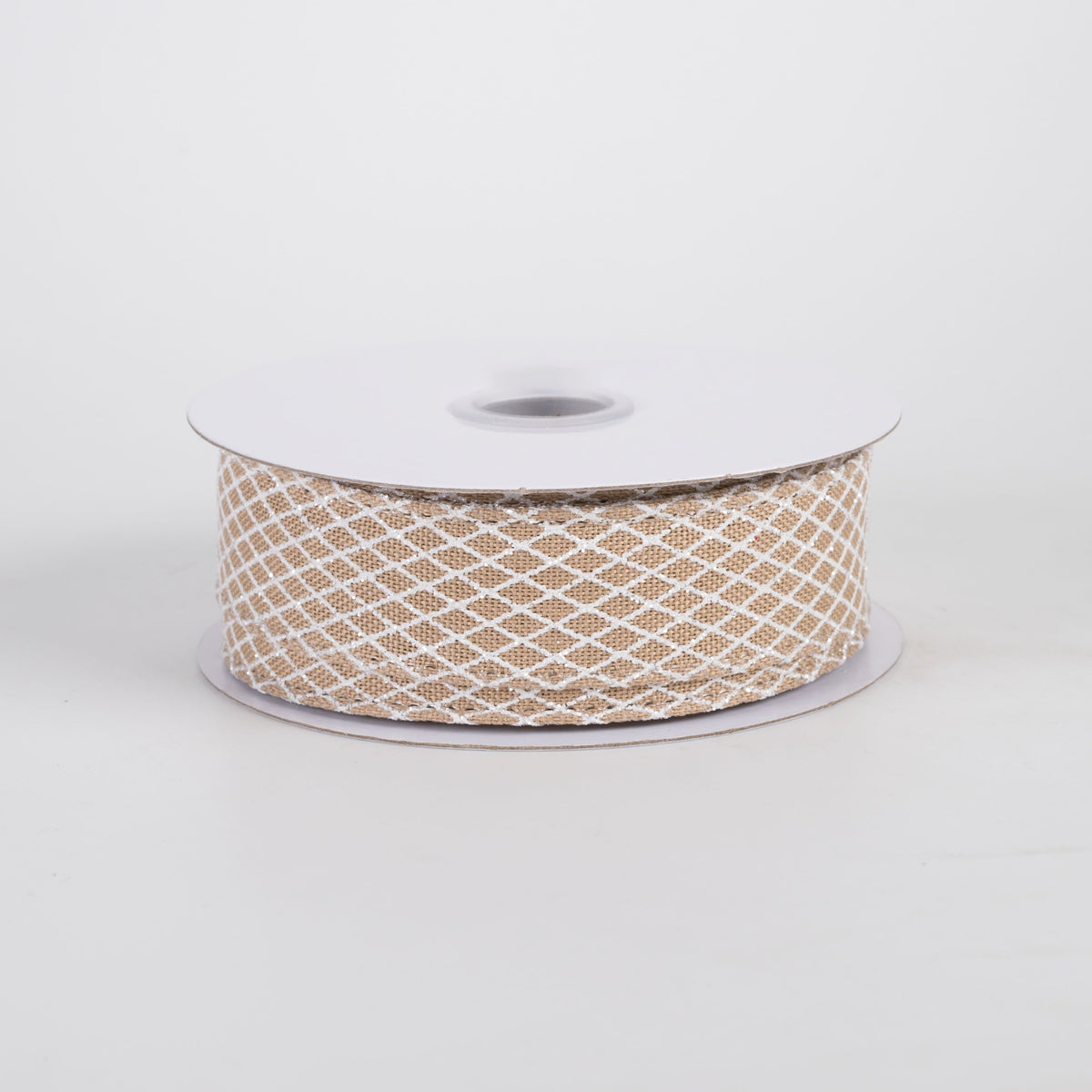 7/8" Mini Glitter Harlequin Ribbon: White on Natural (10 Yards) Item Number: RGF769501