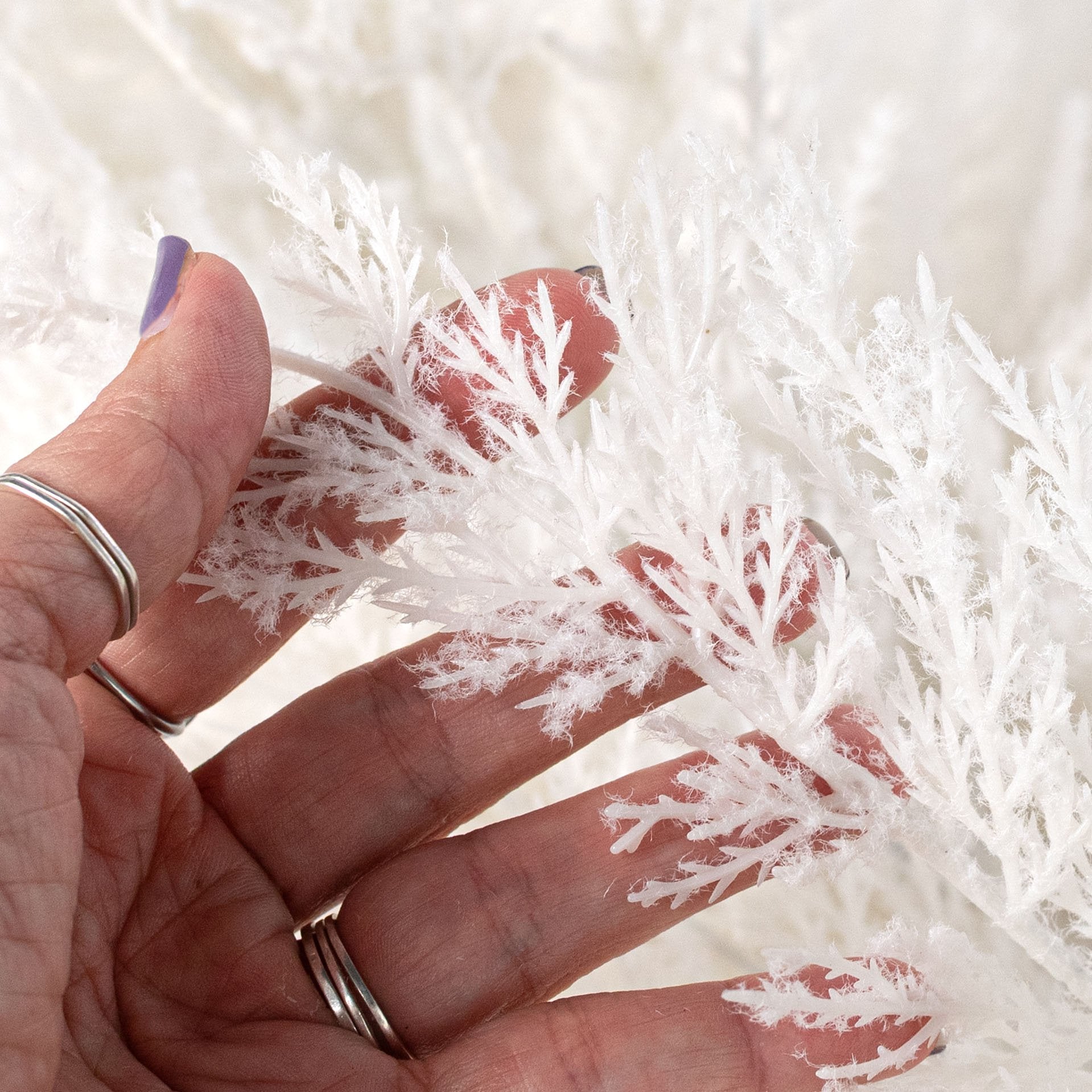 78" Snow Cedar Garland: Cream White detail photo 3