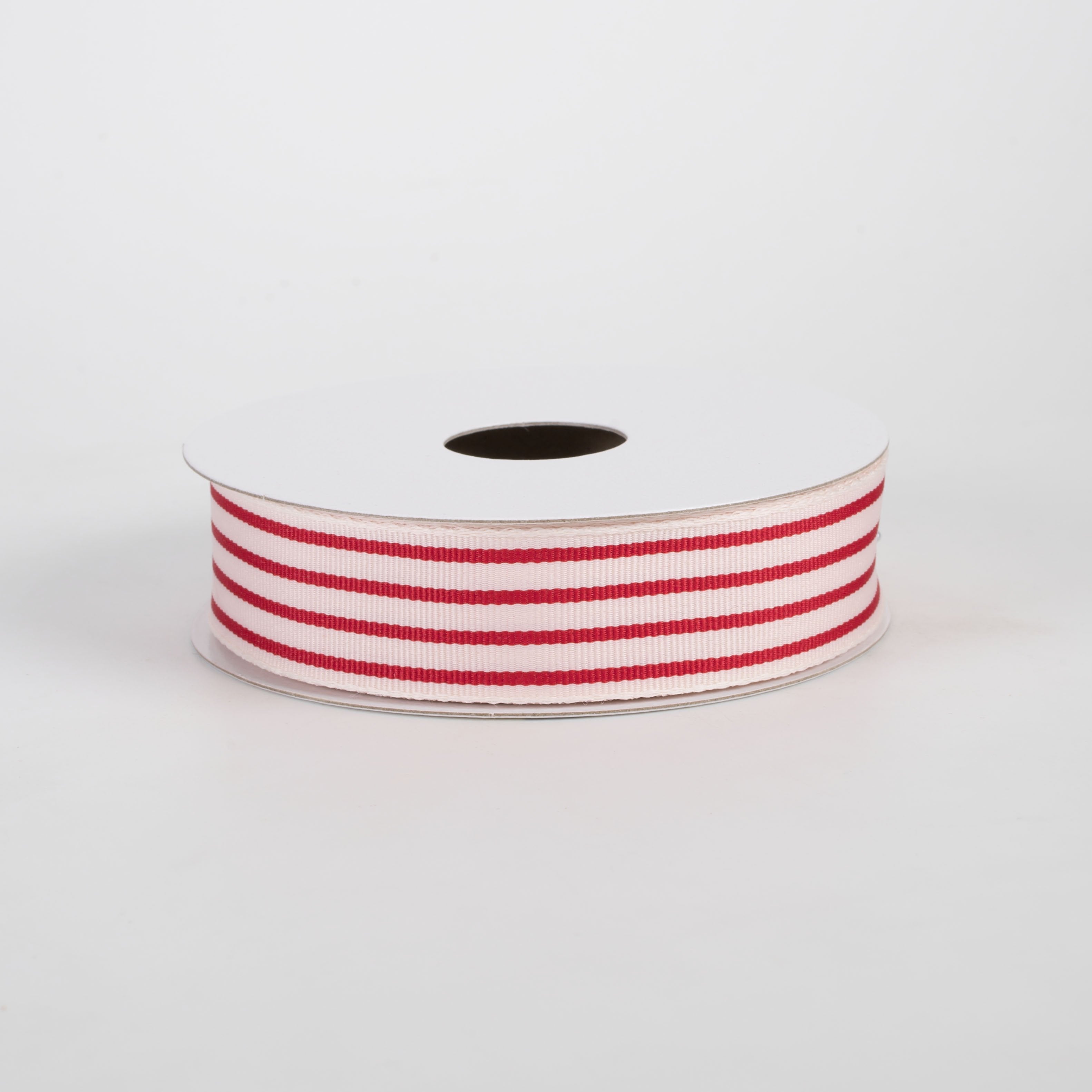 7/8" Unwired Linen Vertical Stripes Ribbon: Dark Red on Ivory (10 Yards) Item Number: 77607-05-10