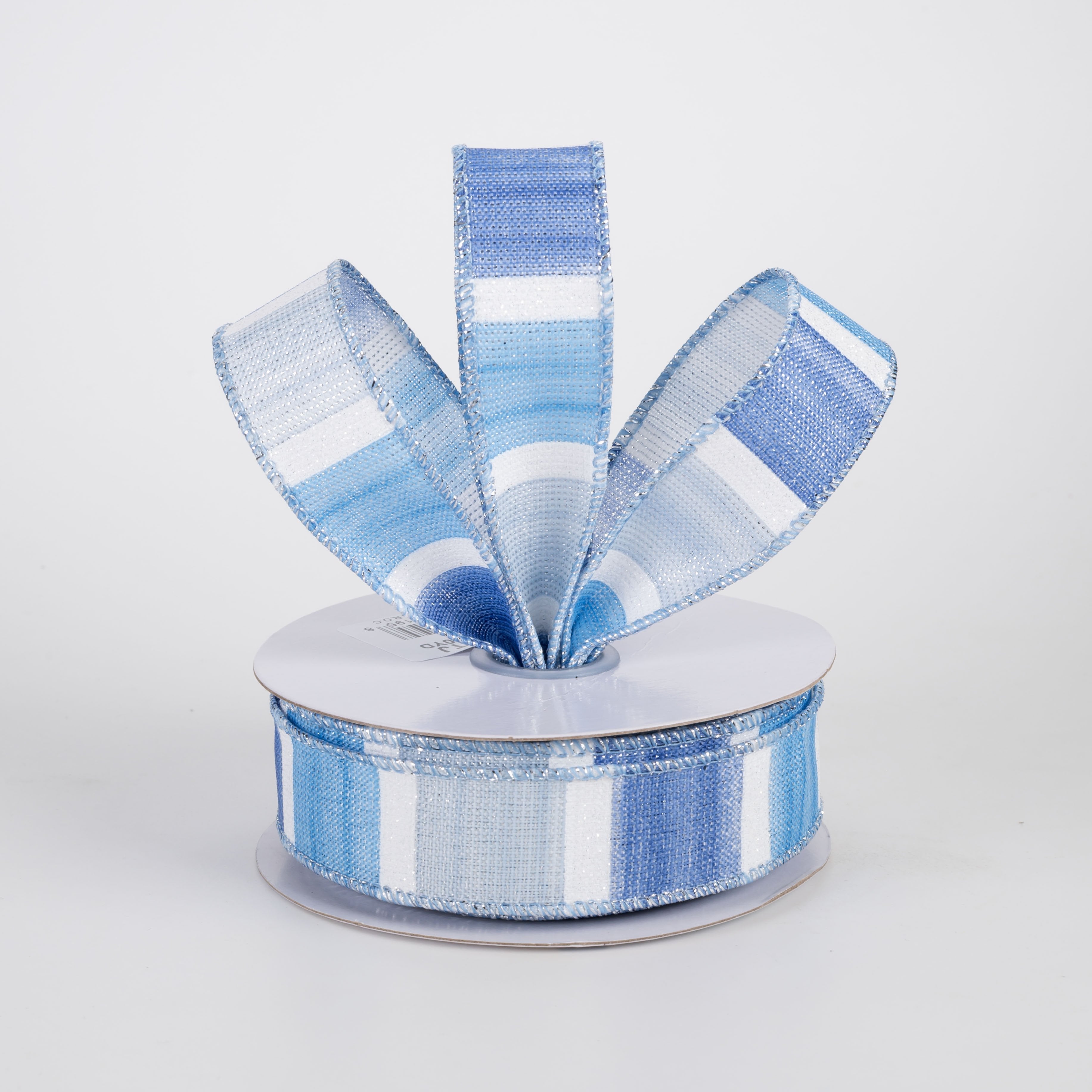 7/8" Watercolor Stripes & Metallic Ribbon: Blues, White & Silver (10 Yards) Lifestyle Photo