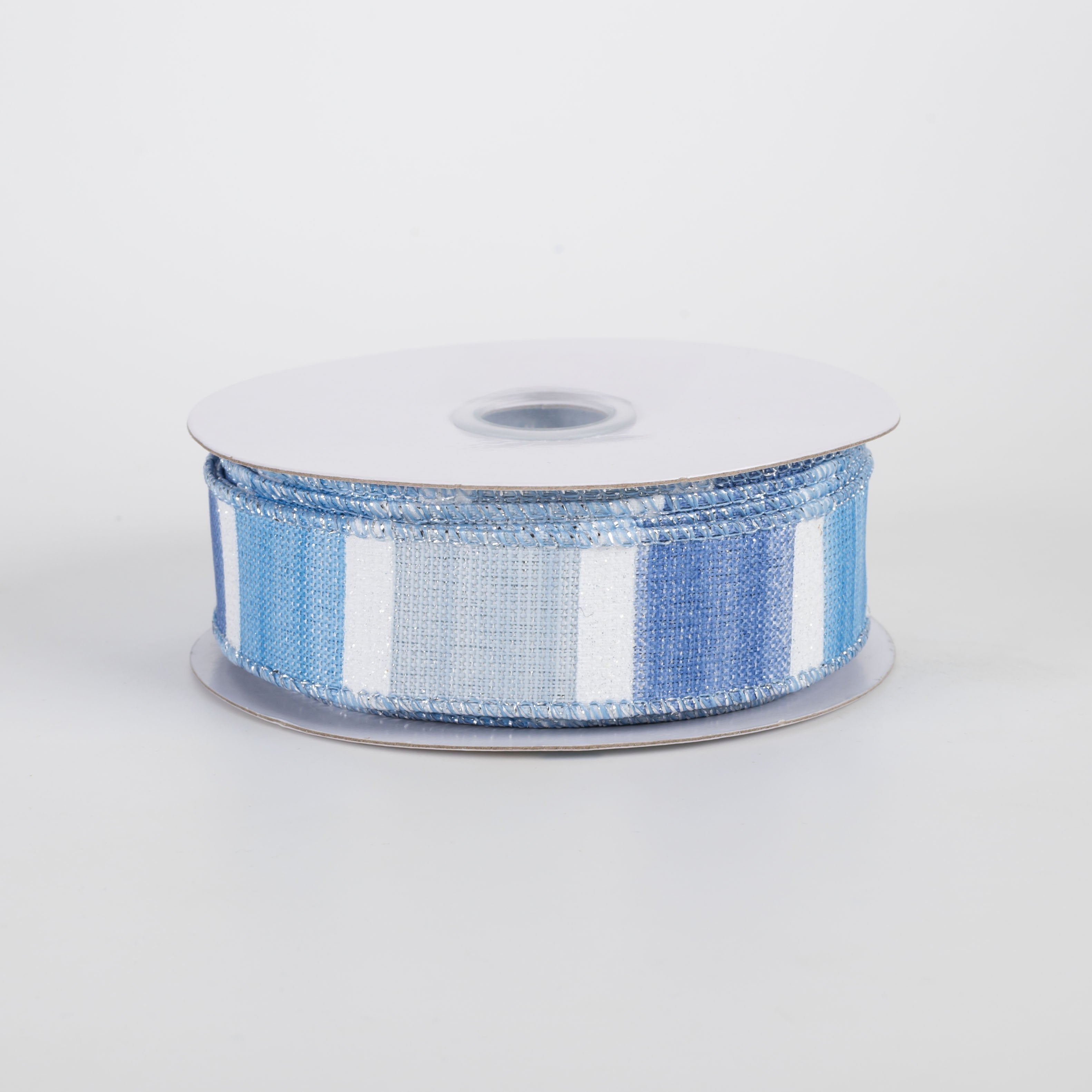 7/8" Watercolor Stripes & Metallic Ribbon: Blues, White & Silver (10 Yards) Item Number: RGH7396TJ