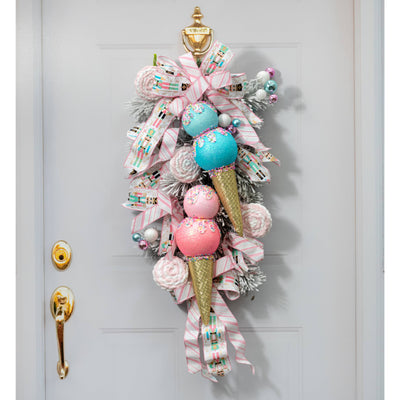 16" Sprinkle Ice Cream Cone Ornament: Blue & Gold