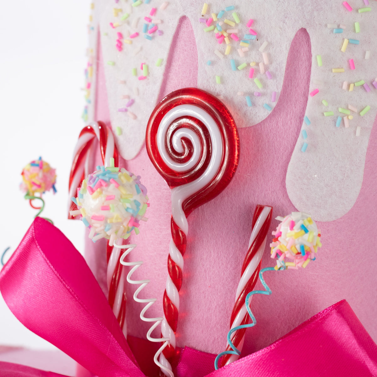 8.25" Velvet Frosted Candy Top Hat Decoration: Pink & White detail photo 4