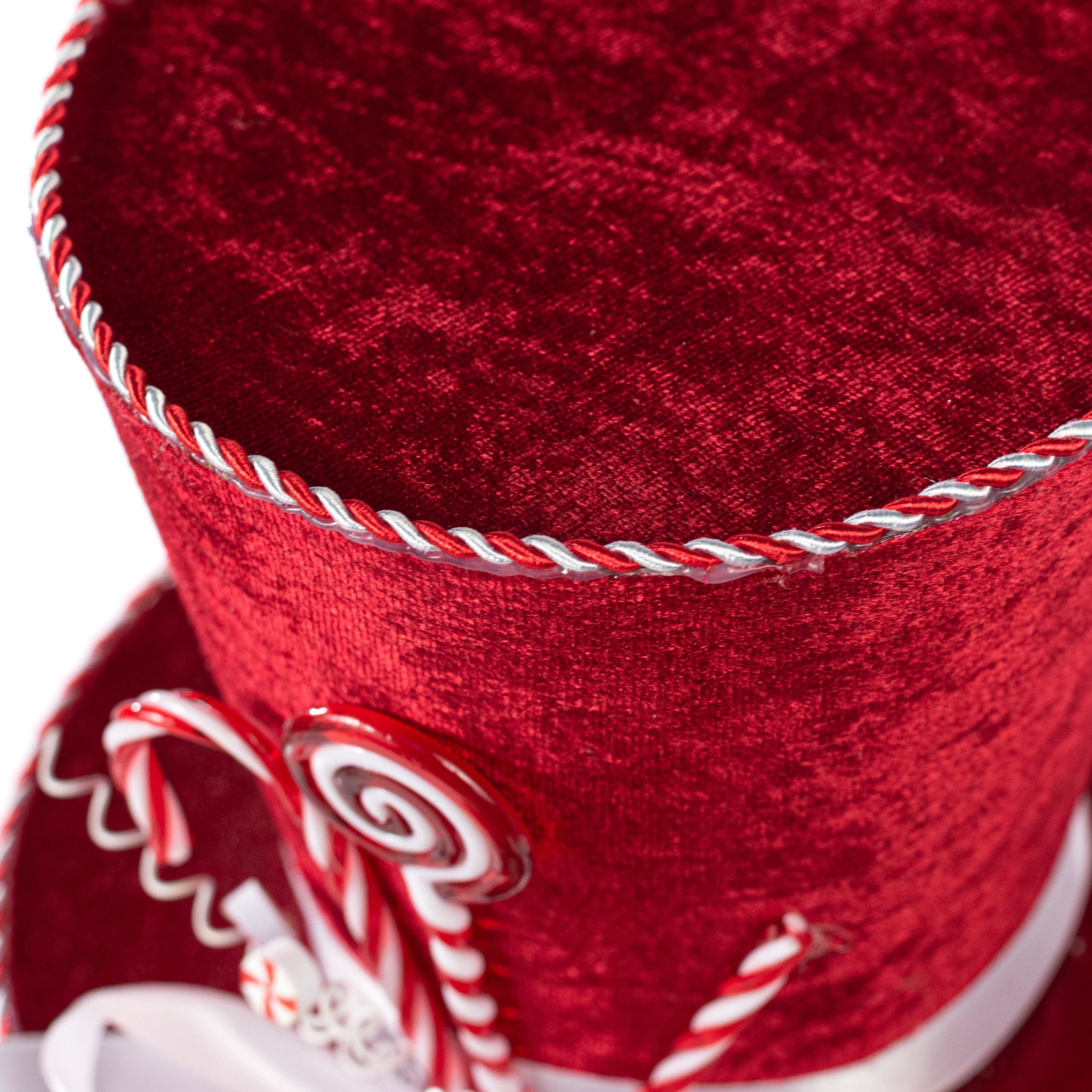 8.25" Velvet Peppermint Top Hat Decoration: Red & White detail photo 5
