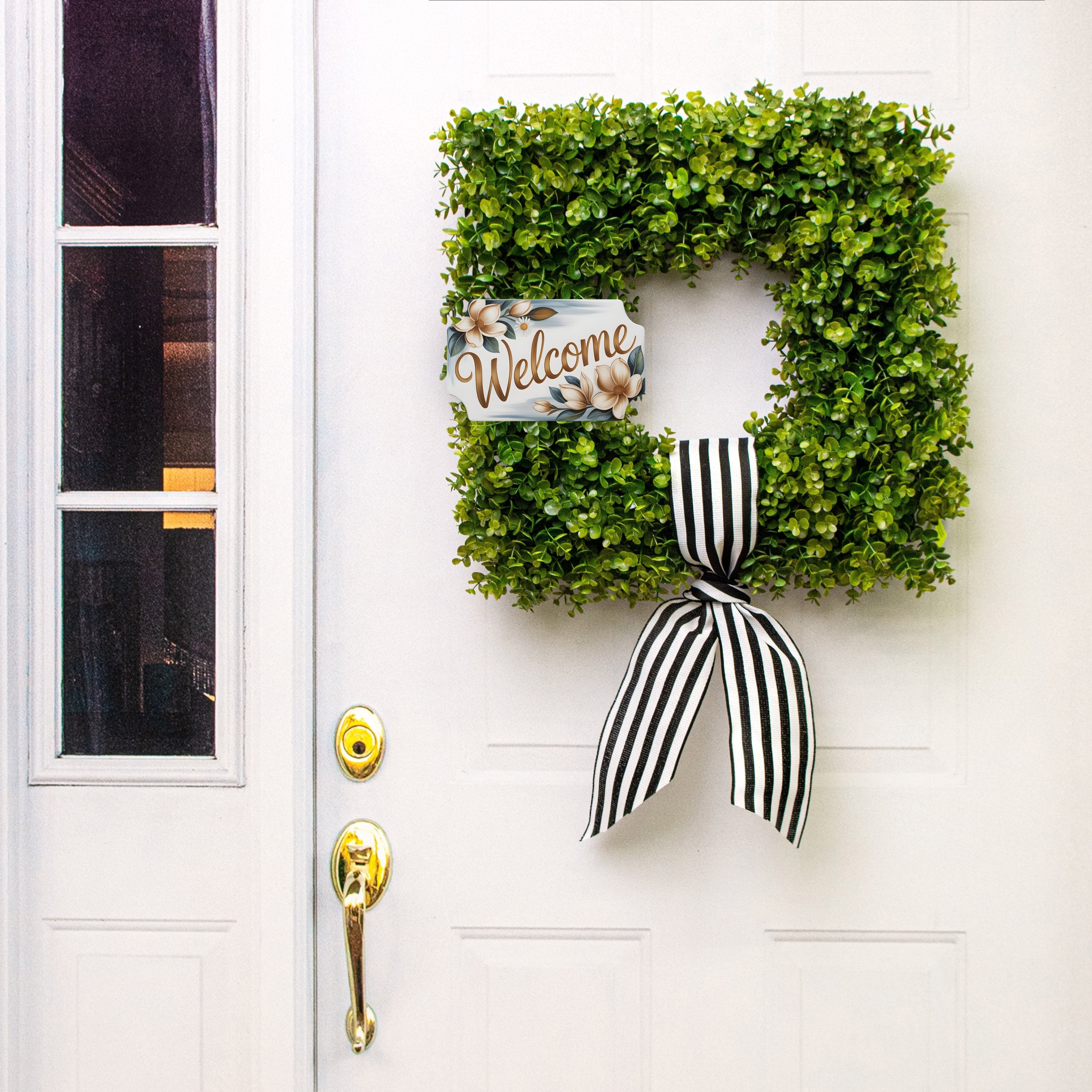 8.5" Bracket Waterproof Sign: Magnolia Floral Welcome Lifestyle Photo