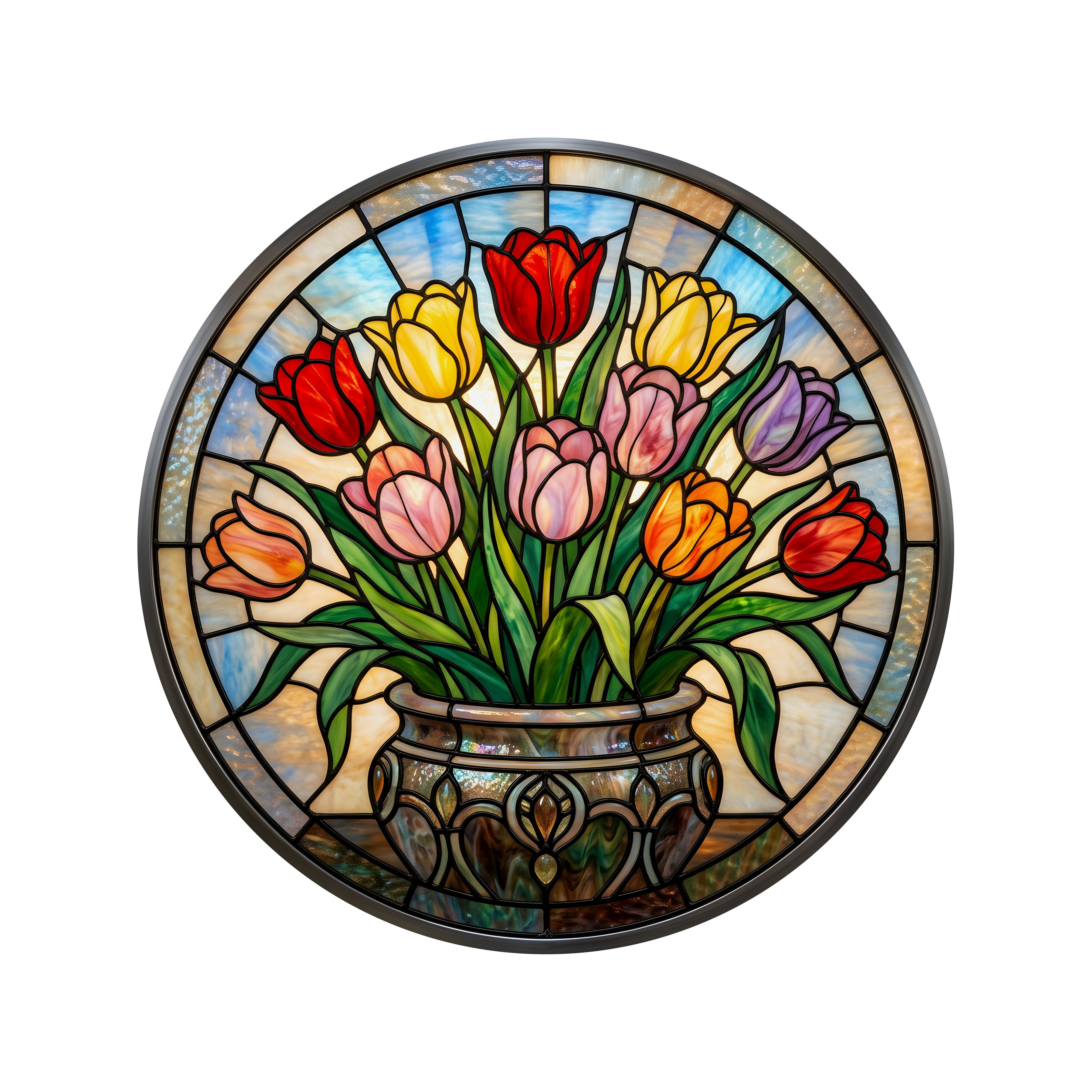 8.5" Round Waterproof Accent: Stained Glass Tulip Vase Item Number: CD1385NH-085