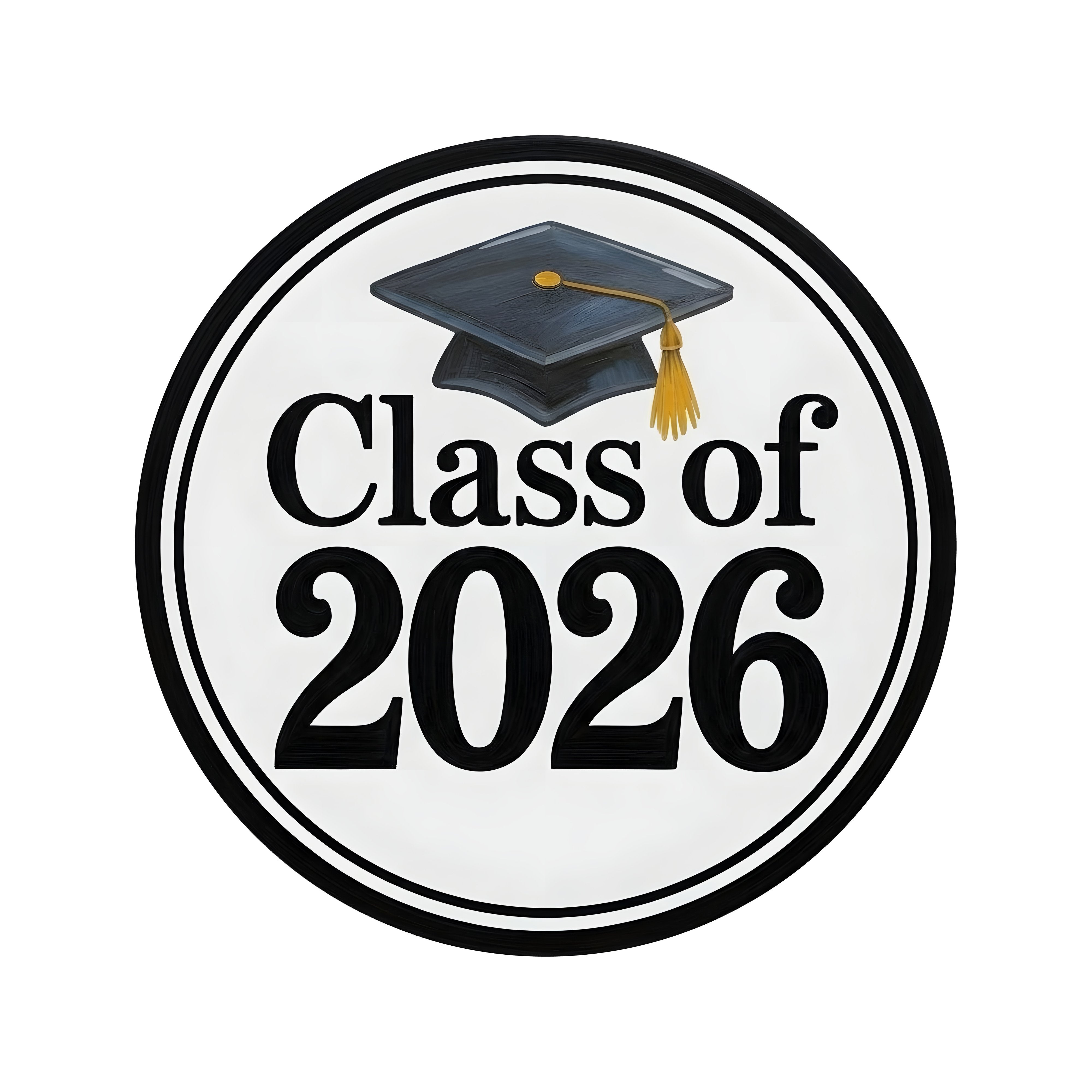 8.5" Round Waterproof Sign: Black & White Graduation 2026 Item Number: CD1279NH-085