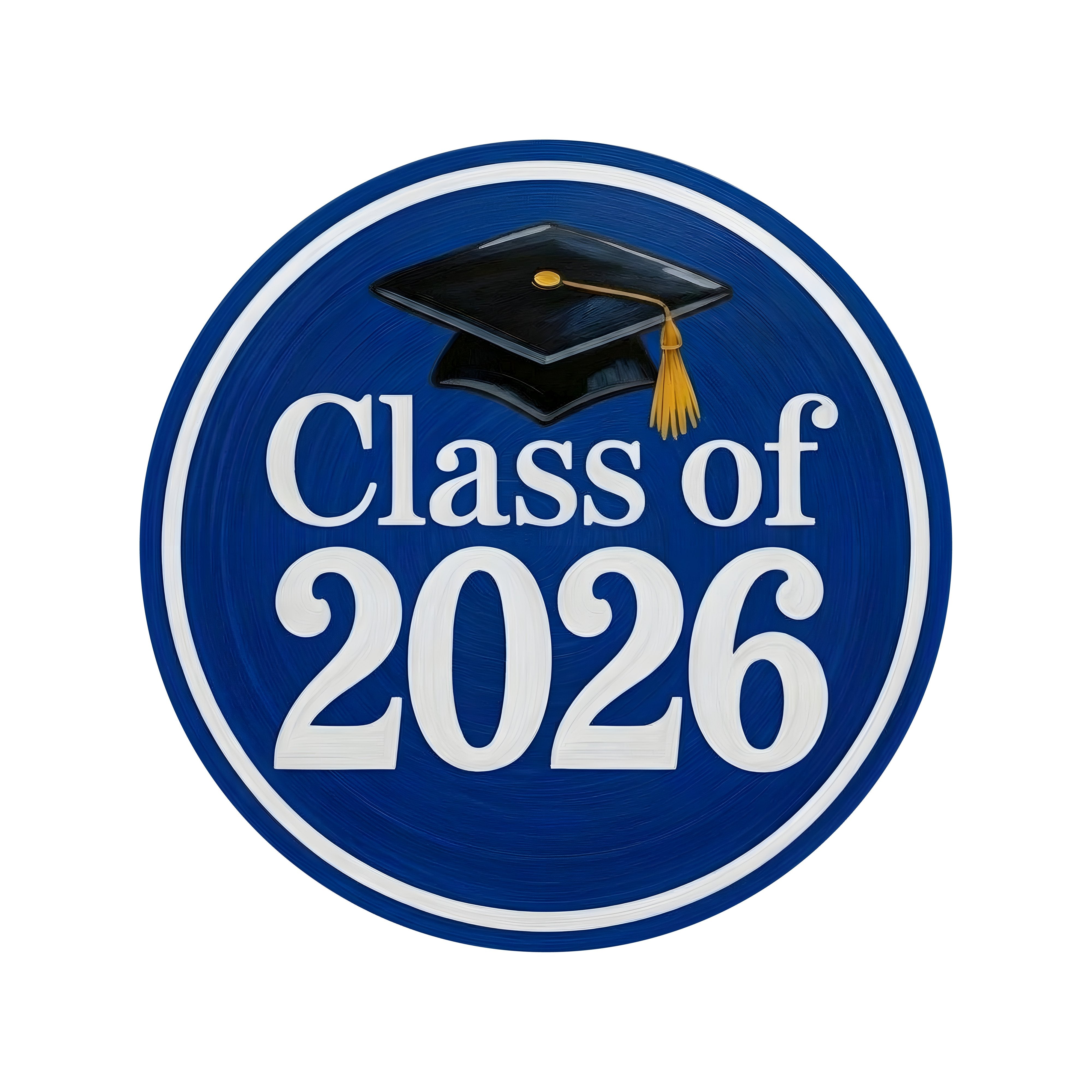 8.5" Round Waterproof Sign: Blue and White Graduation 2026 Item Number: CD1276NH-085