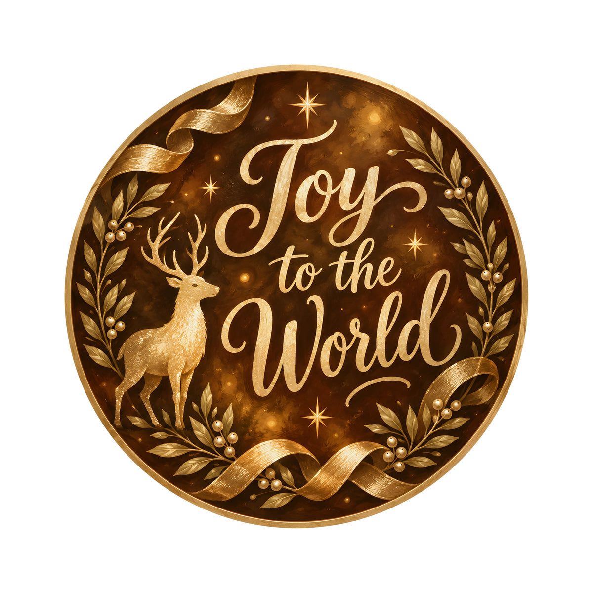 8.5" Round Waterproof Sign: Gold Joy to the World Deer Item Number: CD1491NH-085