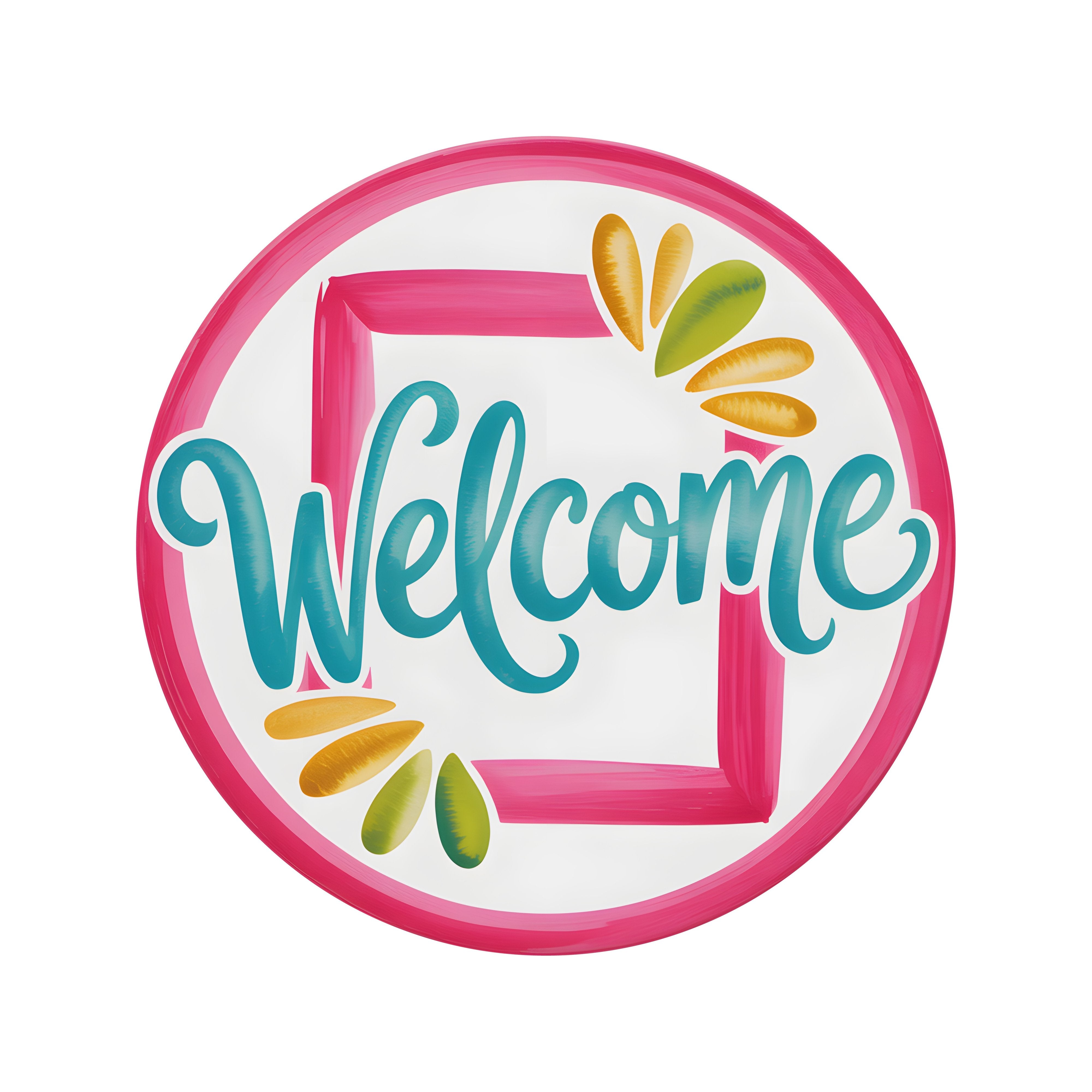 8.5" Round Waterproof Sign: Hot Pink Square Frame Welcome Item Number: CD1346NH-085