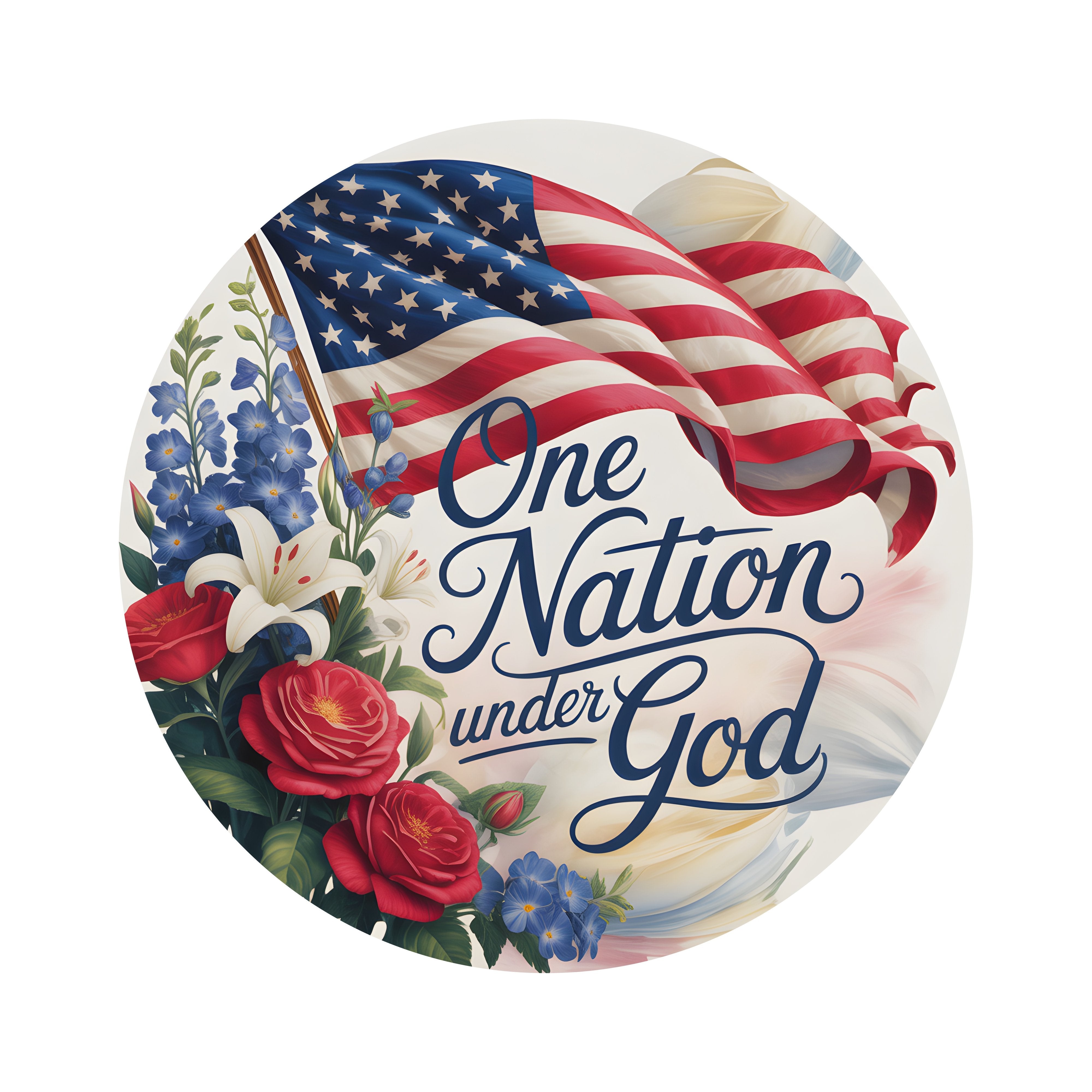 8.5" Round Waterproof Sign: One Nation Under God Patriotic Floral Item Number: CD1371NH-085