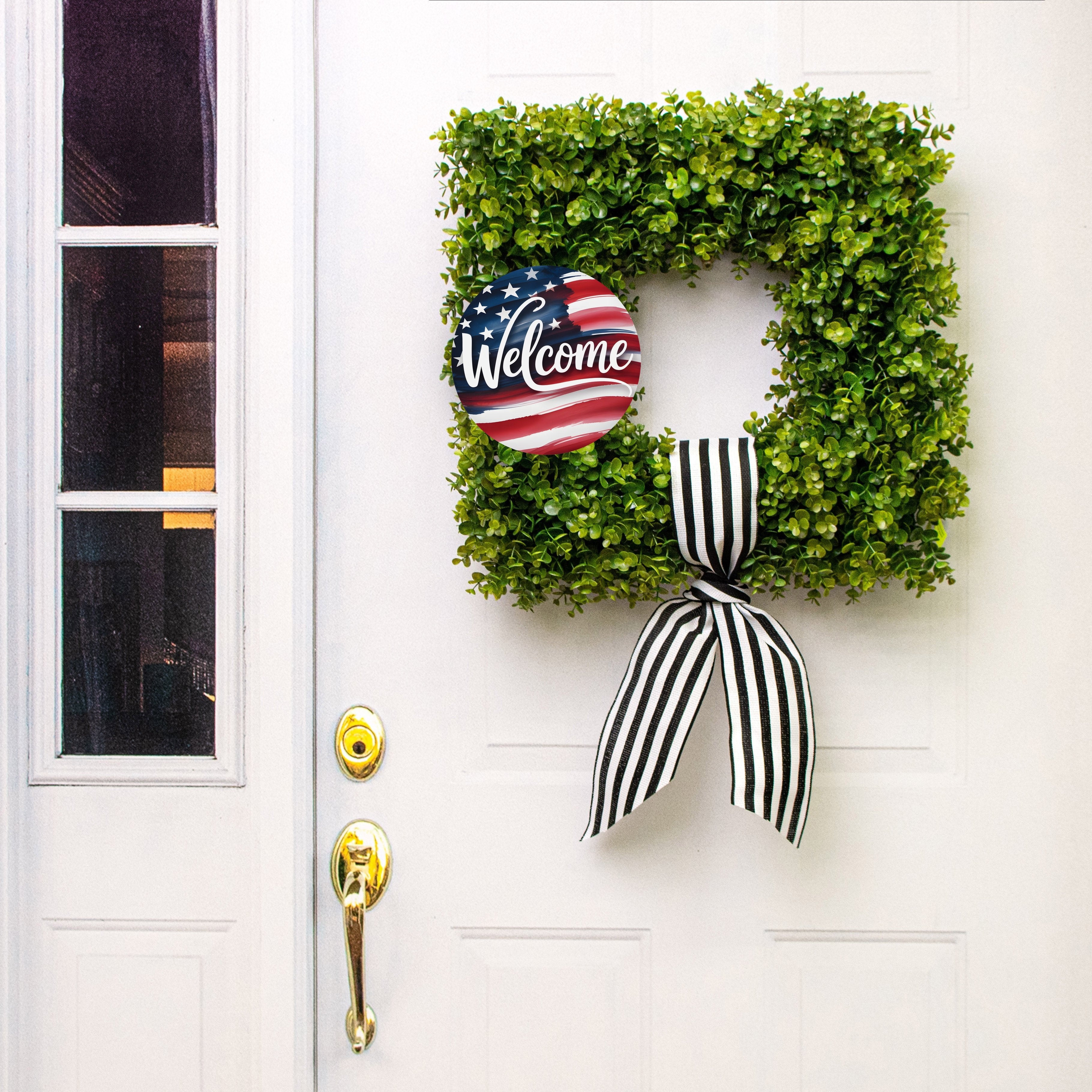 8.5" Round Waterproof Sign: Patriotic American Flag Welcome Lifestyle Photo