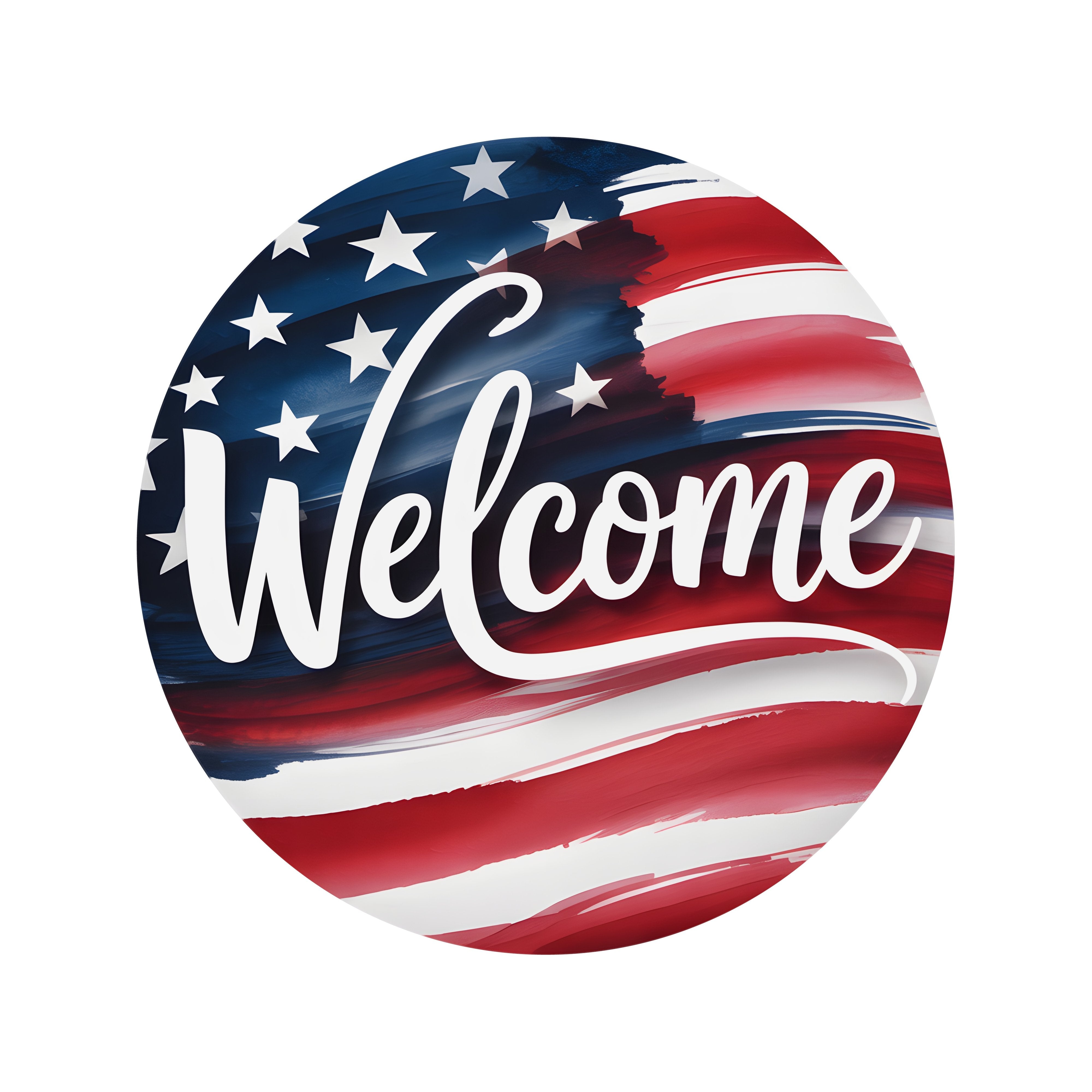 8.5" Round Waterproof Sign: Patriotic American Flag Welcome Item Number: CD1366NH-085
