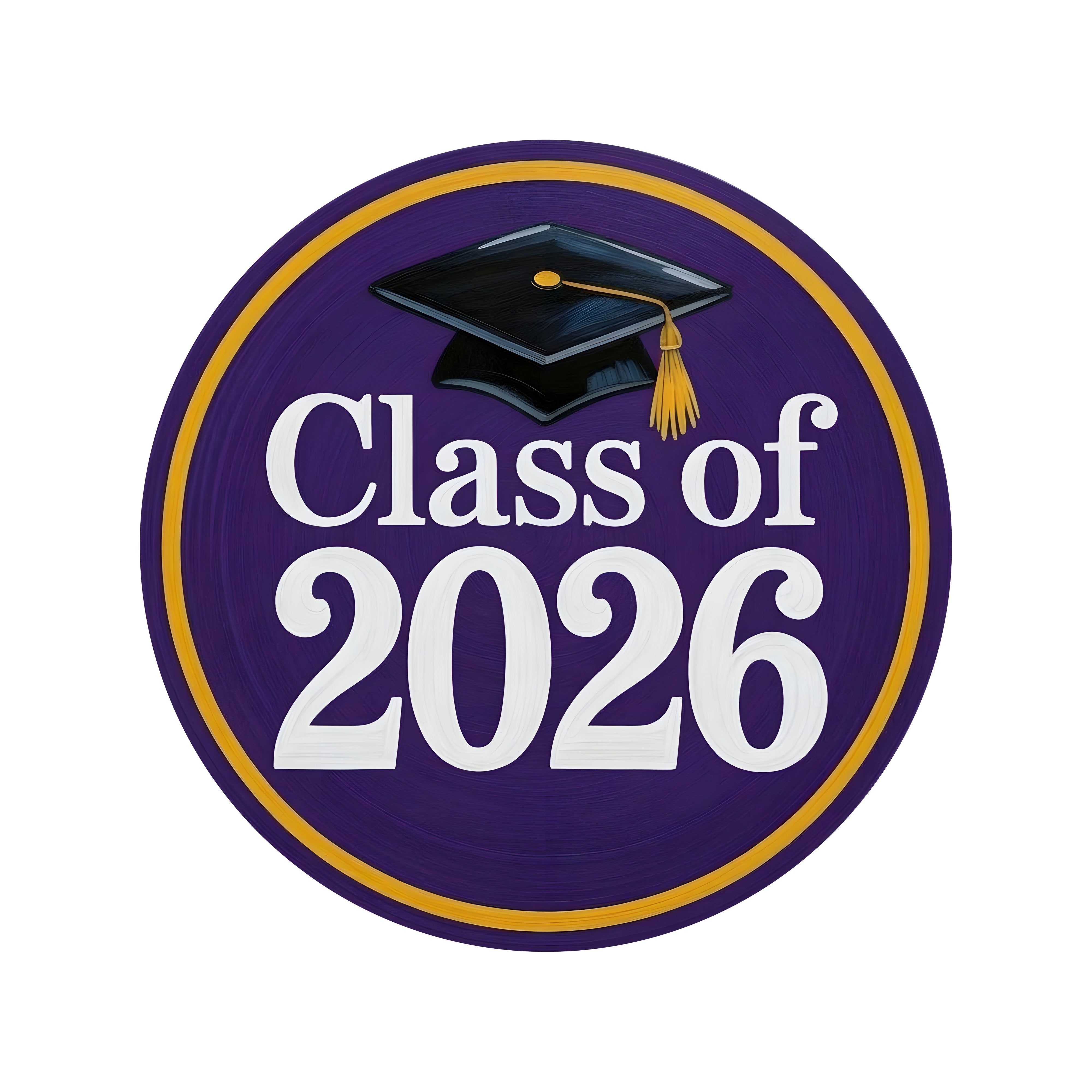 8.5" Round Waterproof Sign: Purple & Golden Yellow Graduation 2026 Item Number: CD1278NH-085