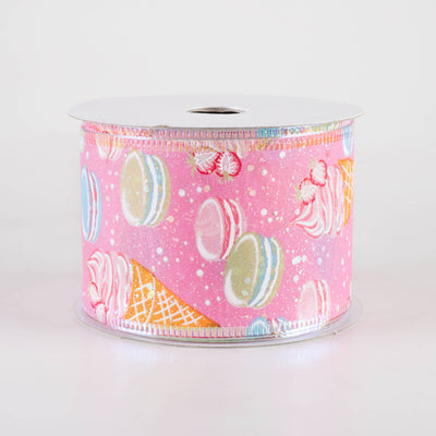 2.5" Iridescent Ice Cream & Macarons Ribbon: Pink (10 Yards)