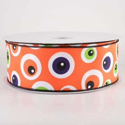 2.5" Big Halloween Eyeballs Ribbon: Orange (50 Yards)